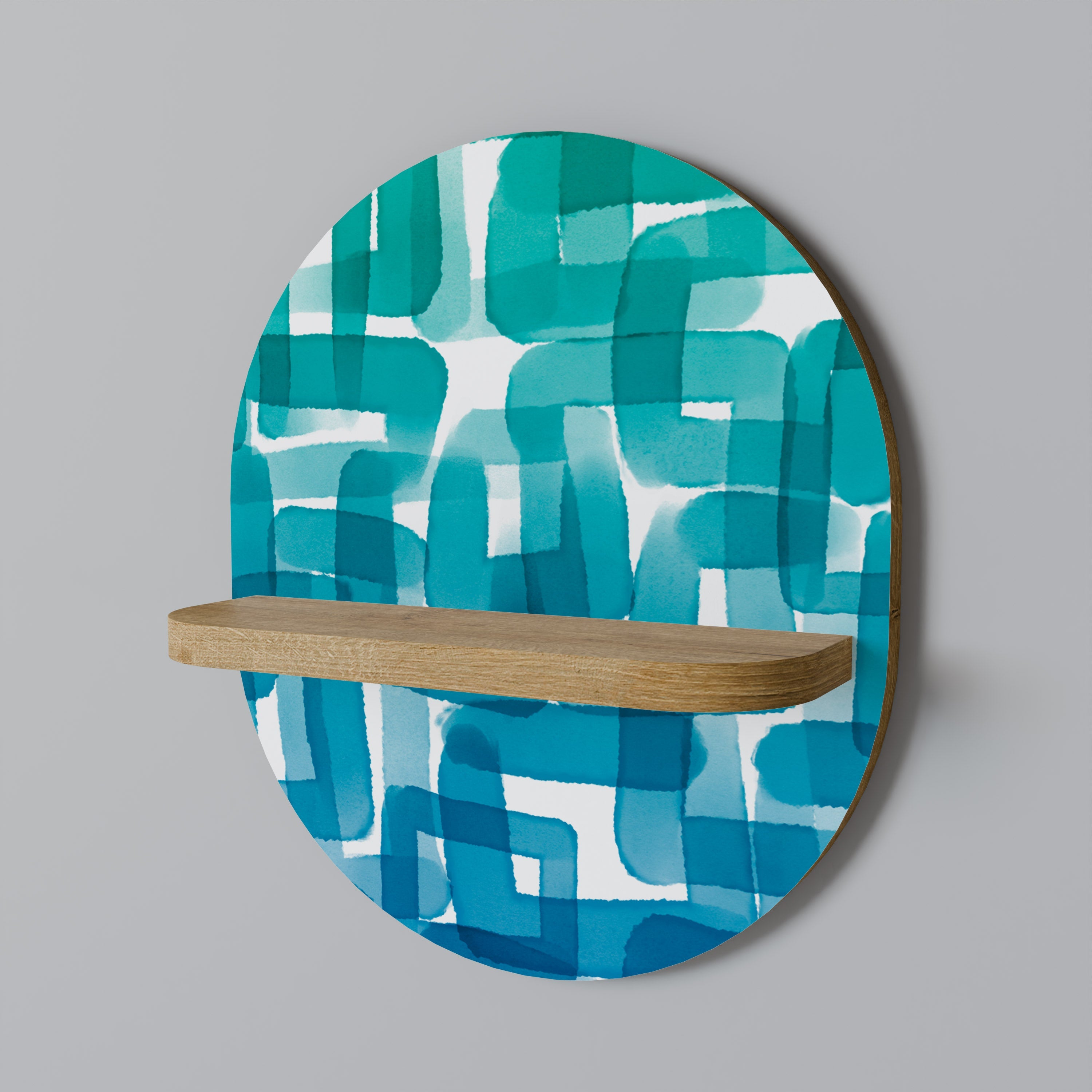 TURQUOISE RECTANGLES Ovales Kunstregal in Eichenoptik