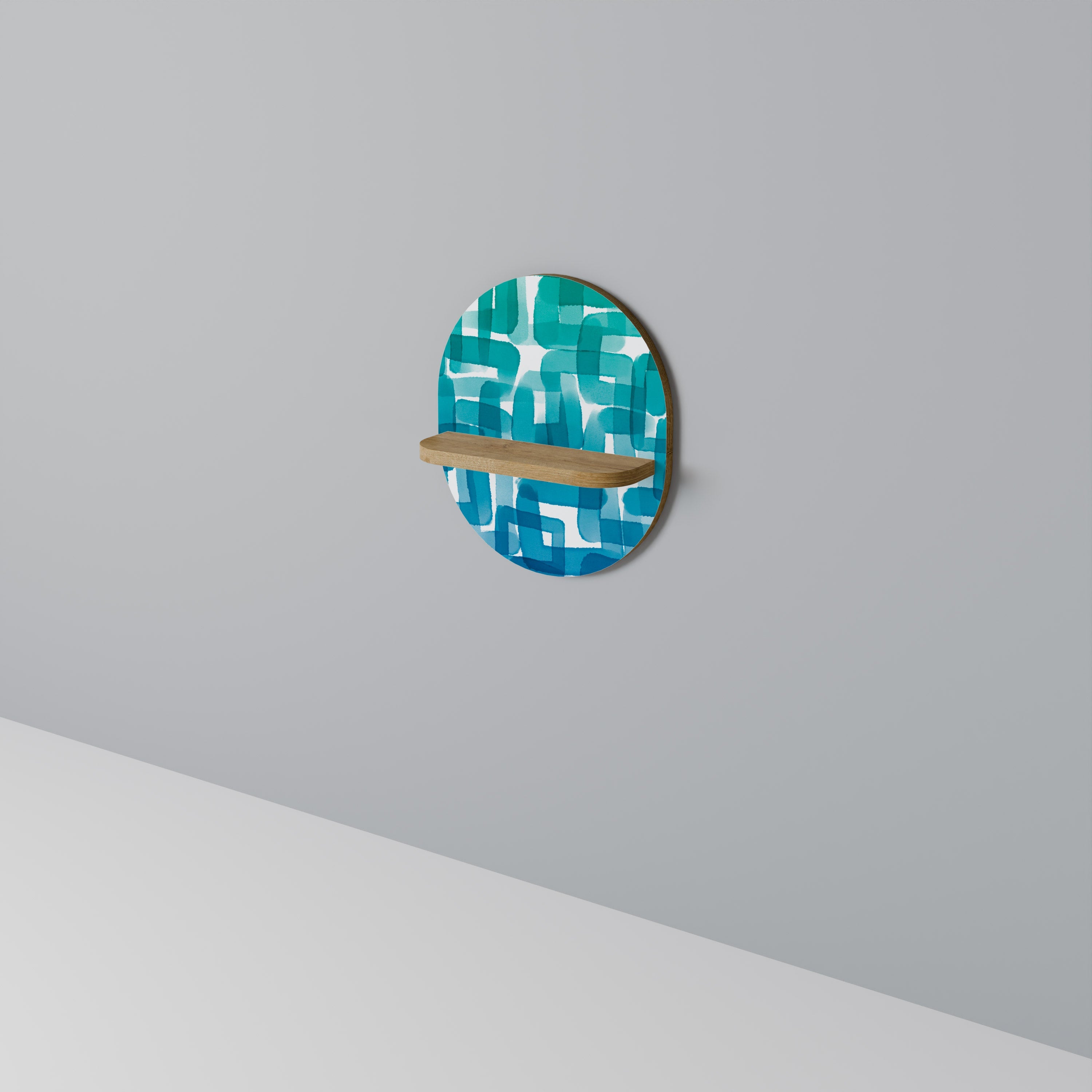 TURQUOISE RECTANGLES Ovales Kunstregal in Eichenoptik