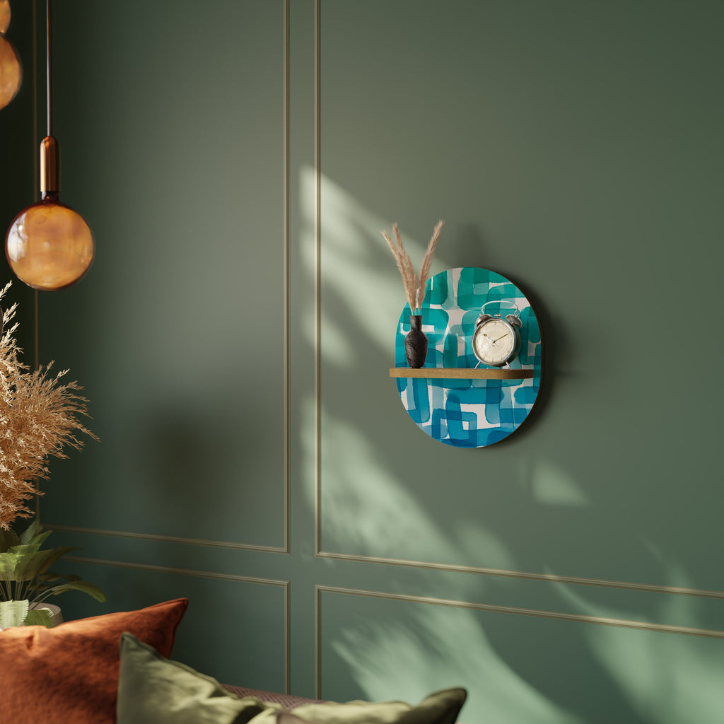 TURQUOISE RECTANGLES Ovales Kunstregal in Eichenoptik