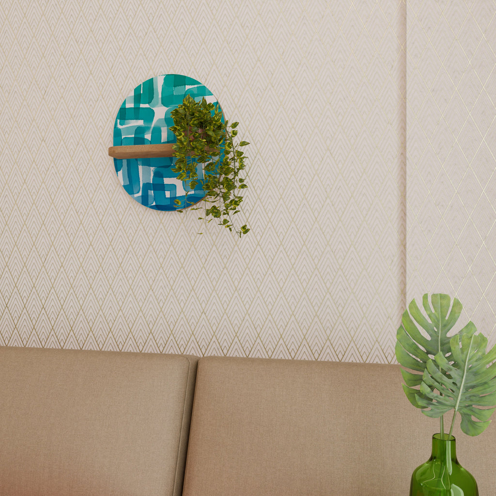 TURQUOISE RECTANGLES Ovales Kunstregal in Eichenoptik