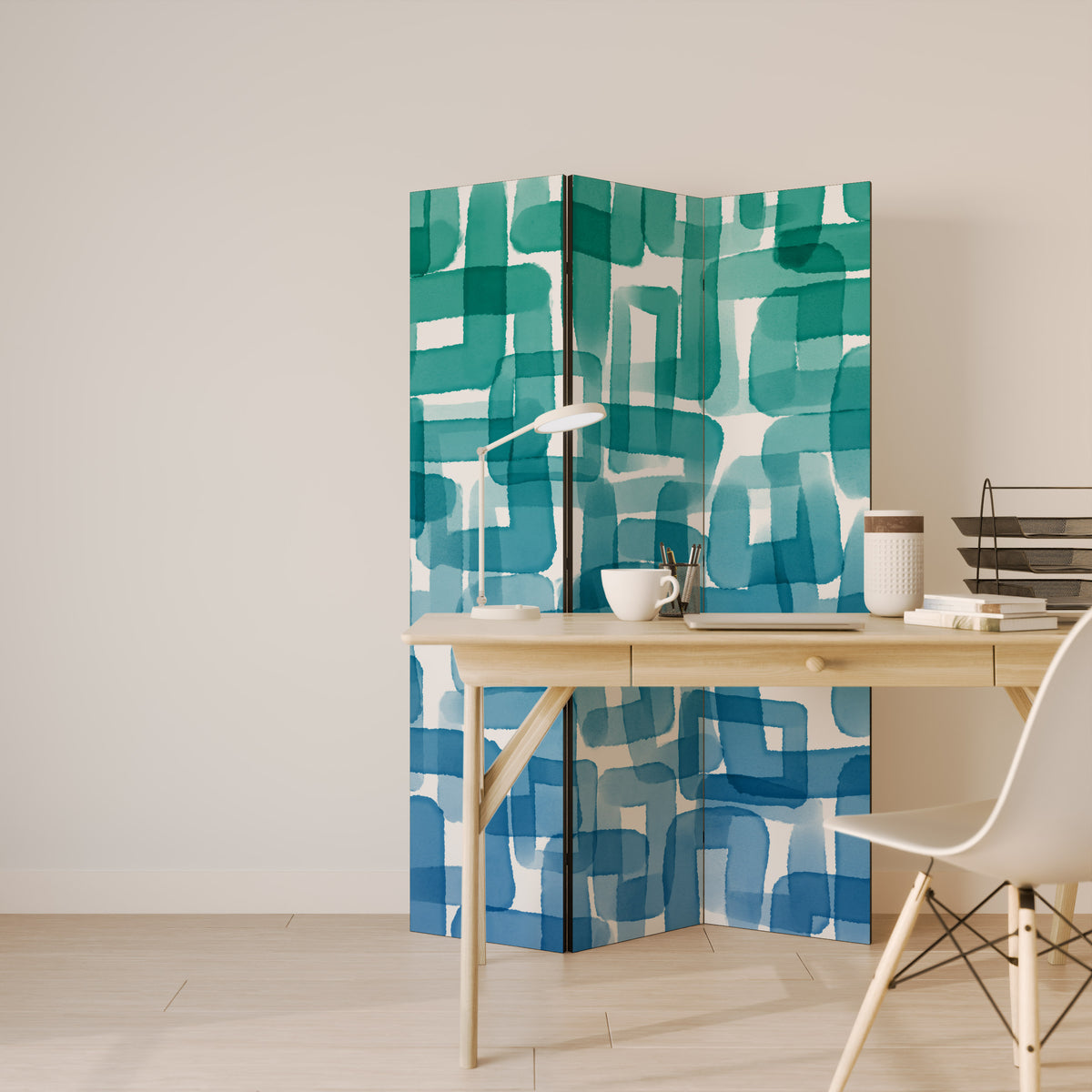 TURQUOISE RECTANGLES 3-teiliger Paravent