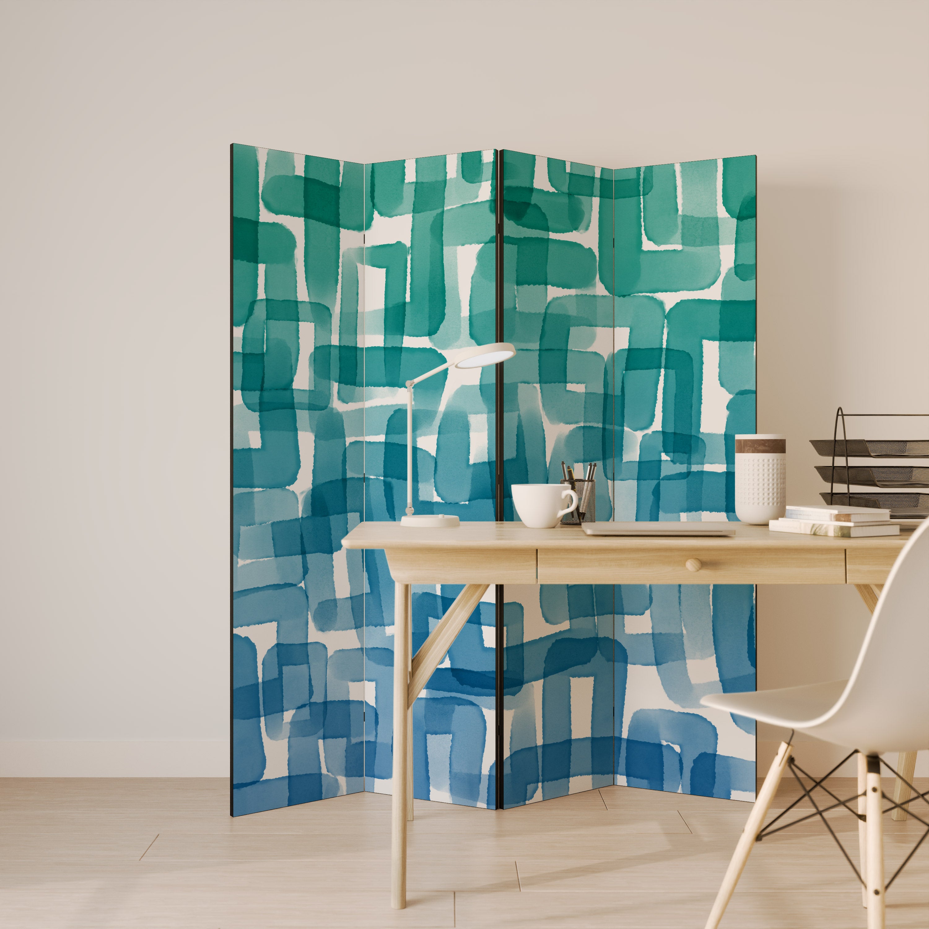 TURQUOISE RECTANGLES 4-teiliger Paravent