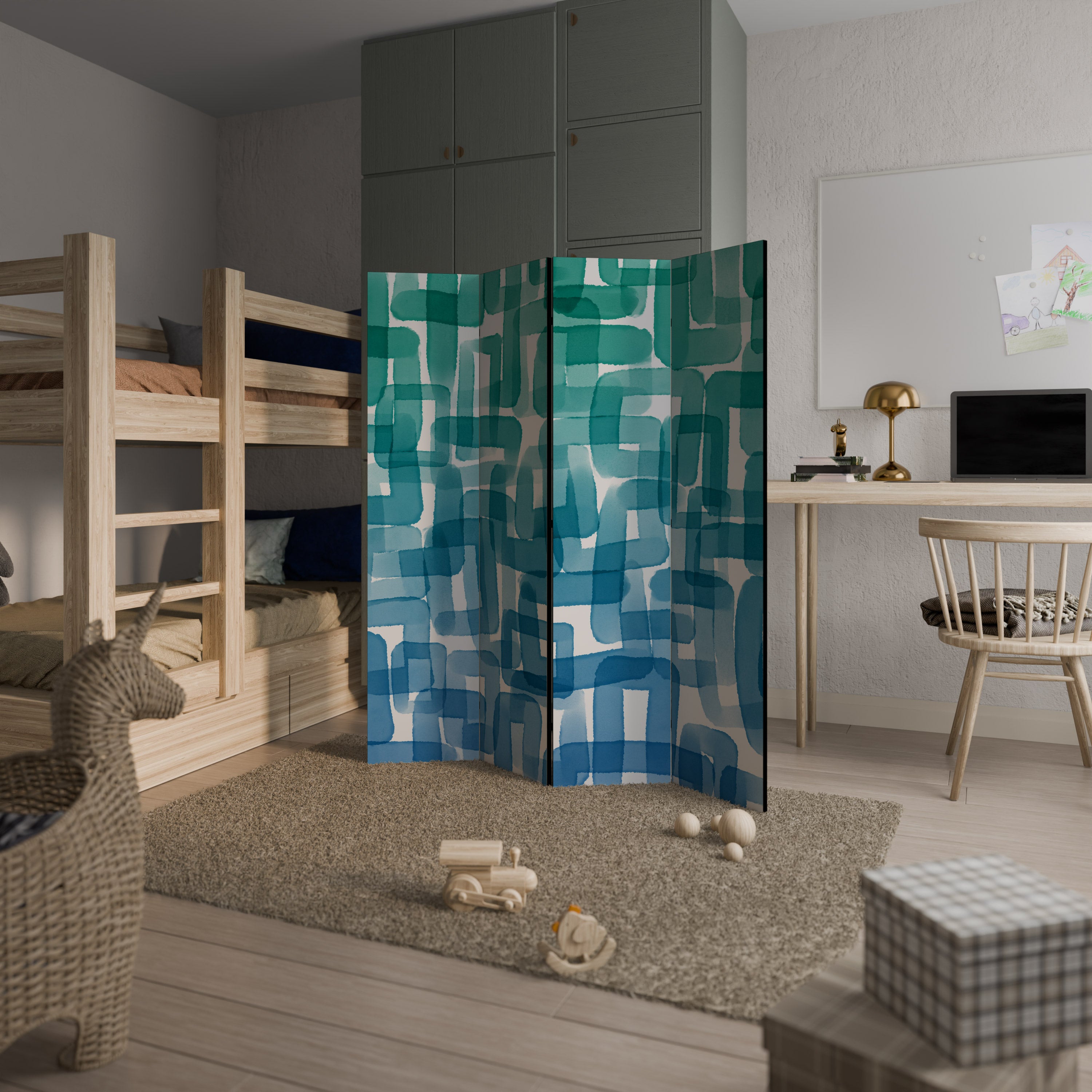 TURQUOISE RECTANGLES 4-teiliger Paravent