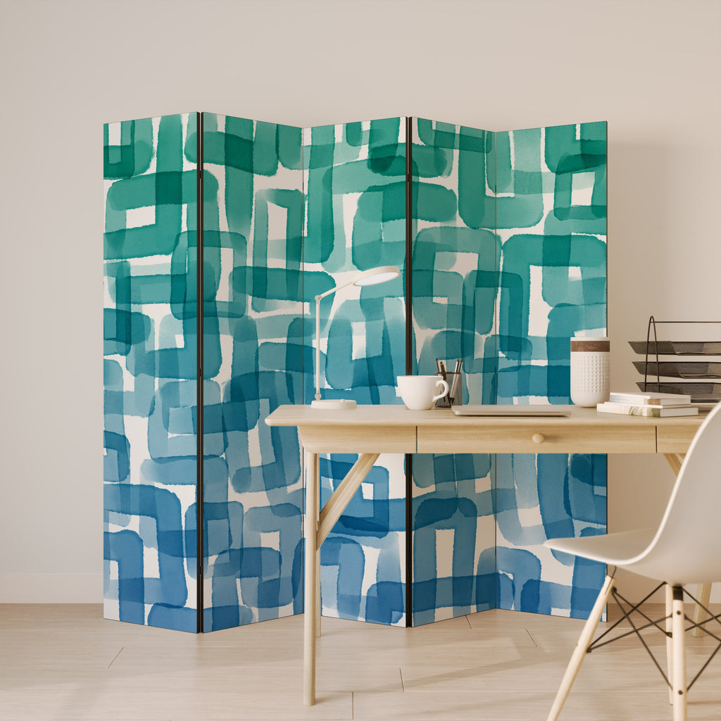 TURQUOISE RECTANGLES Decorative 5-Panel Room Divider
