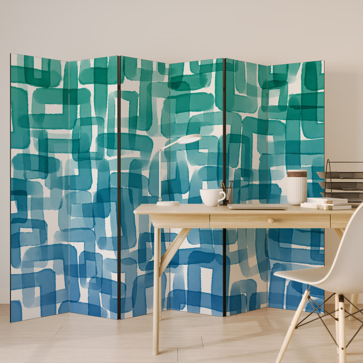 TURQUOISE RECTANGLES 6-teiliger Paravent