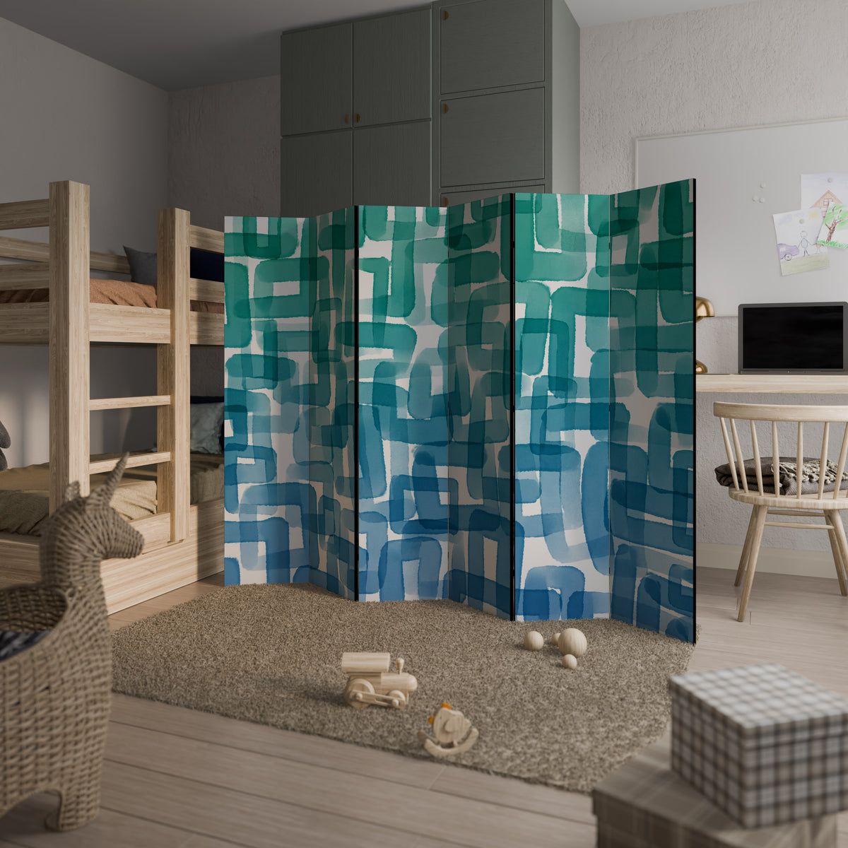 TURQUOISE RECTANGLES 6-teiliger Paravent