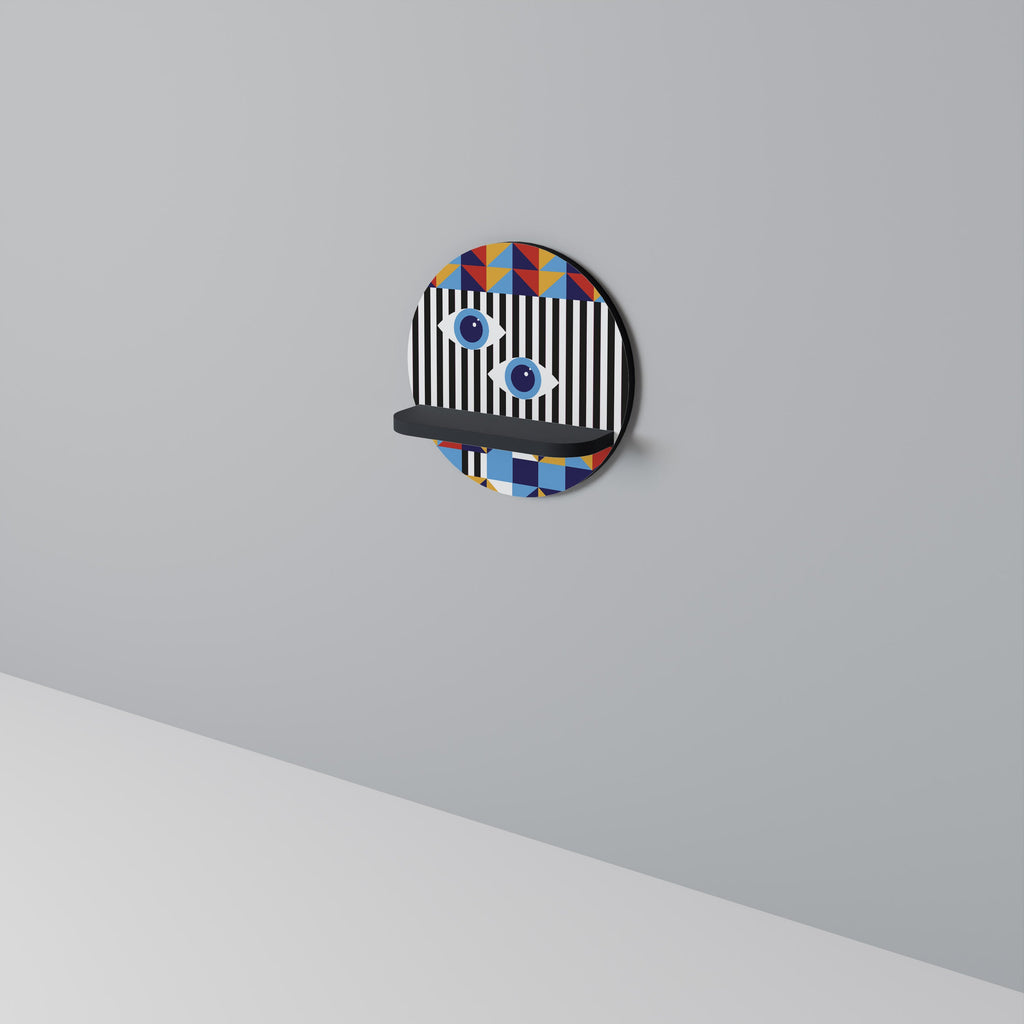 ABSTRACTION AND GEOMETRY Round Art Shelf In Black Finish