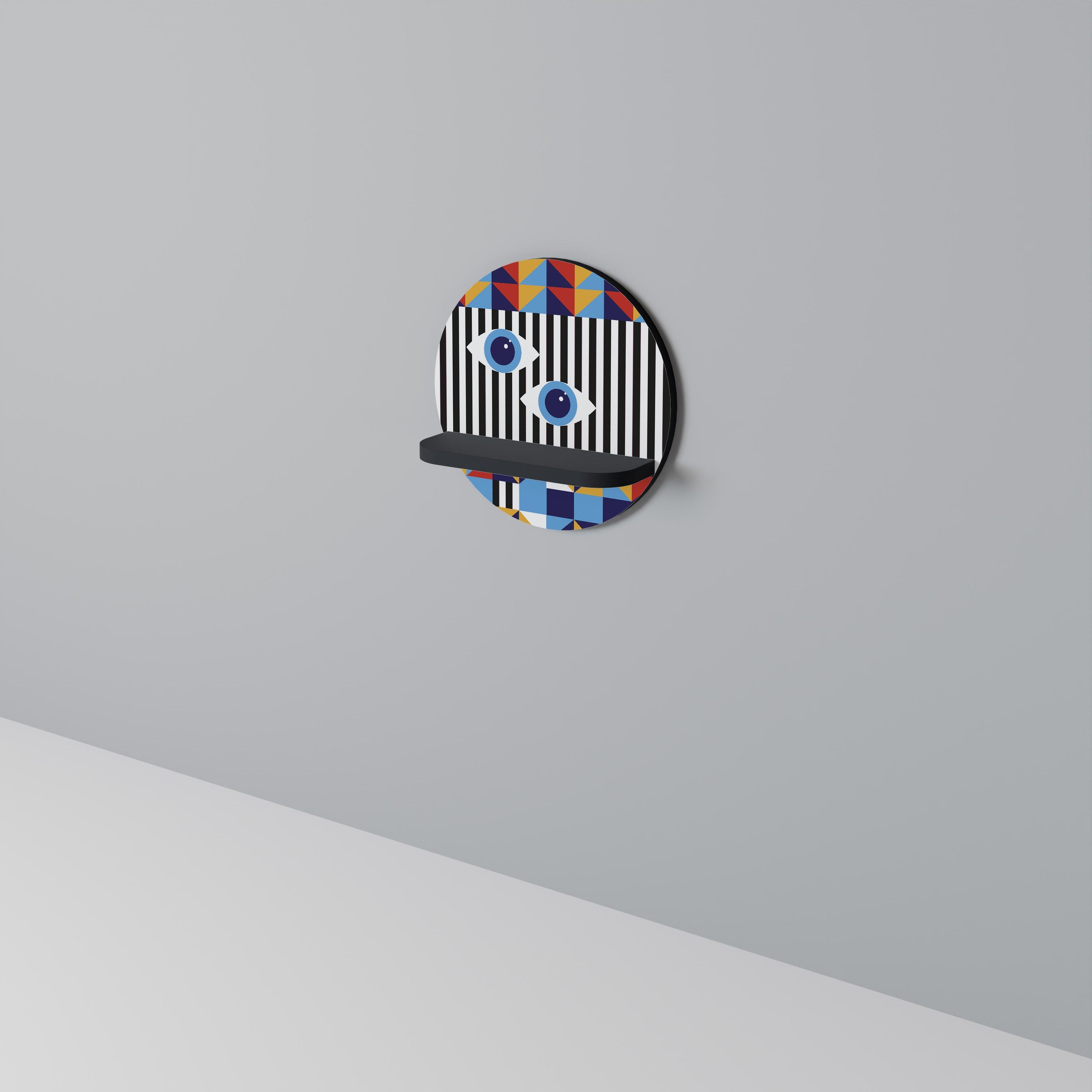 ABSTRACTION AND GEOMETRY Round Art Shelf In Black Finish