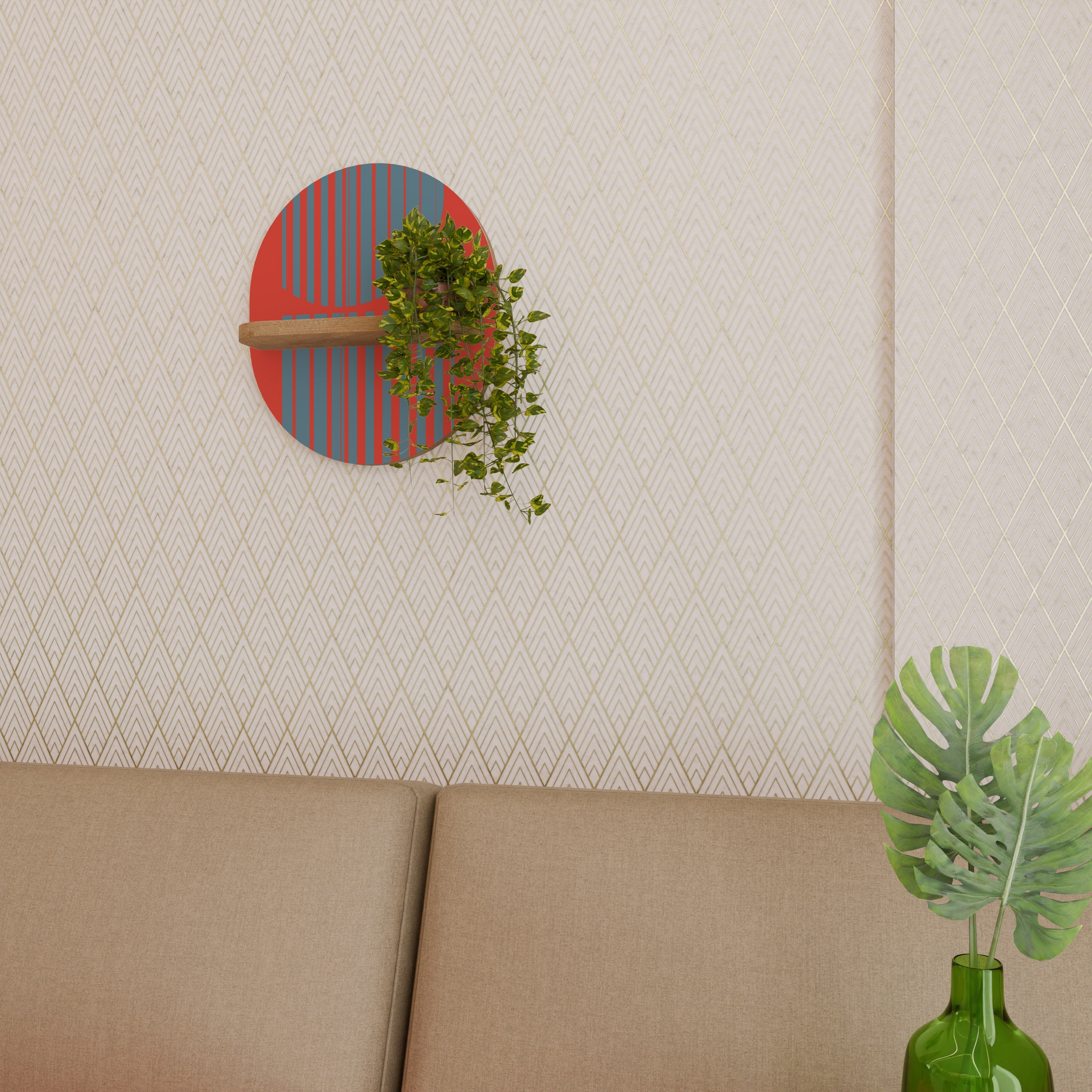 RISING GEOMETRY STARS Ovales Kunstregal in Eichenoptik