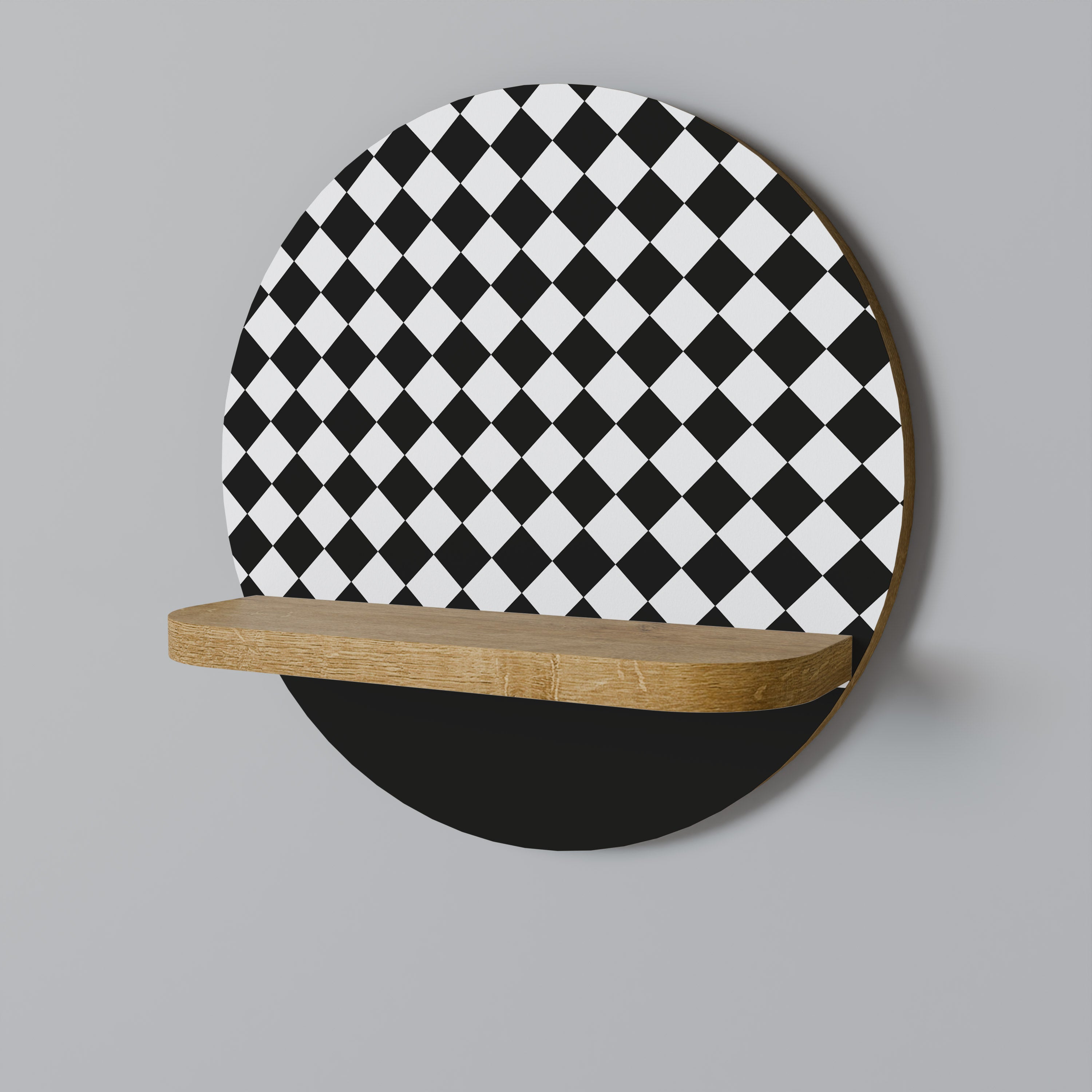 GRID GEOMETRY Round Art Shelf In Oak Effect