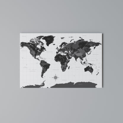 MONOCHROME EARTH MAP Horizontal Canvas Print