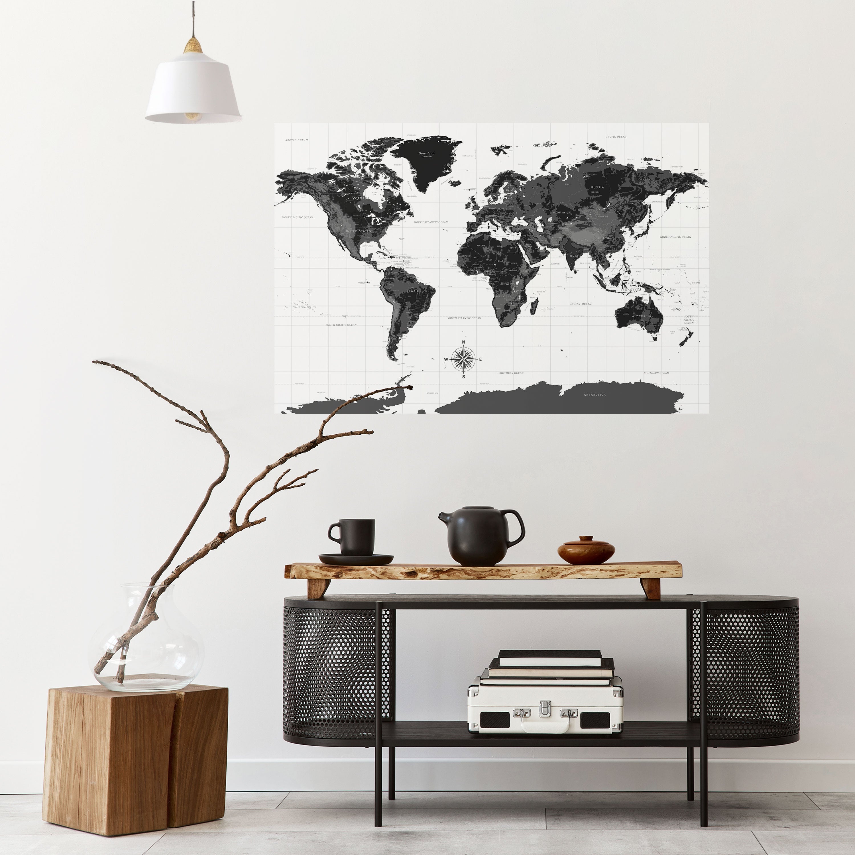 MONOCHROME EARTH MAP Selbstklebendes Horizontal-Poster