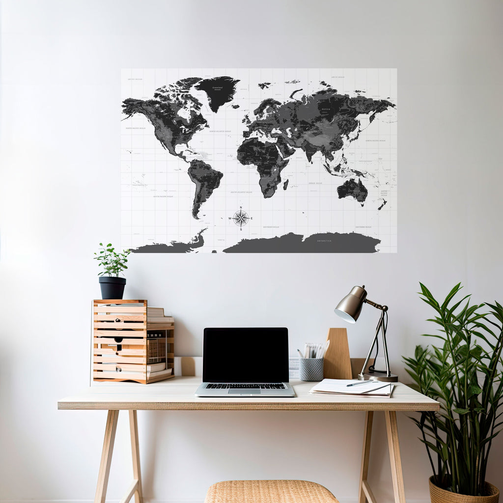 MONOCHROME EARTH MAP Selbstklebendes Horizontal-Poster