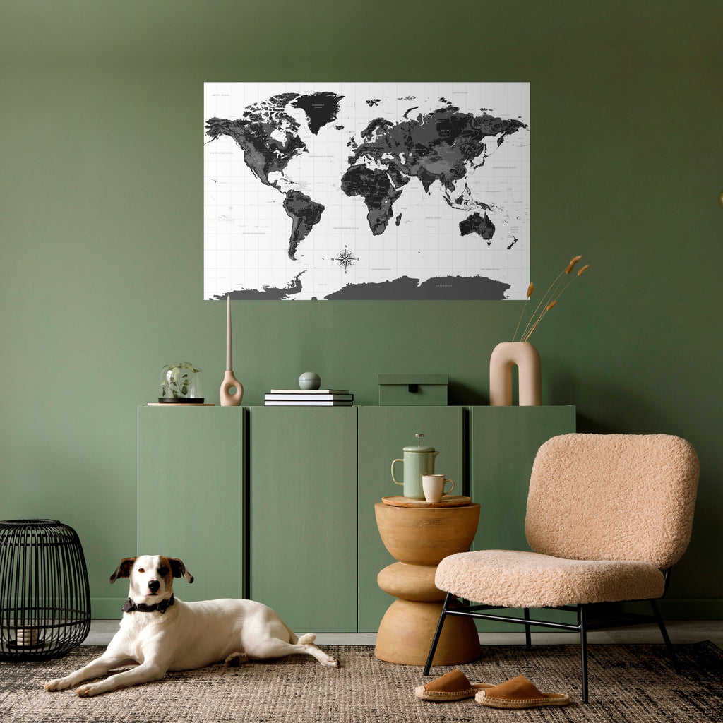 MONOCHROME EARTH MAP Selbstklebendes Horizontal-Poster