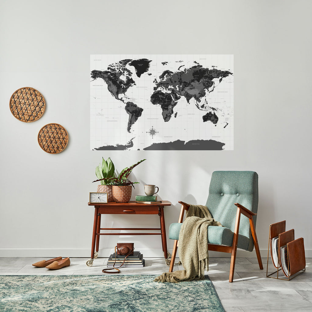 MONOCHROME EARTH MAP Selbstklebendes Horizontal-Poster