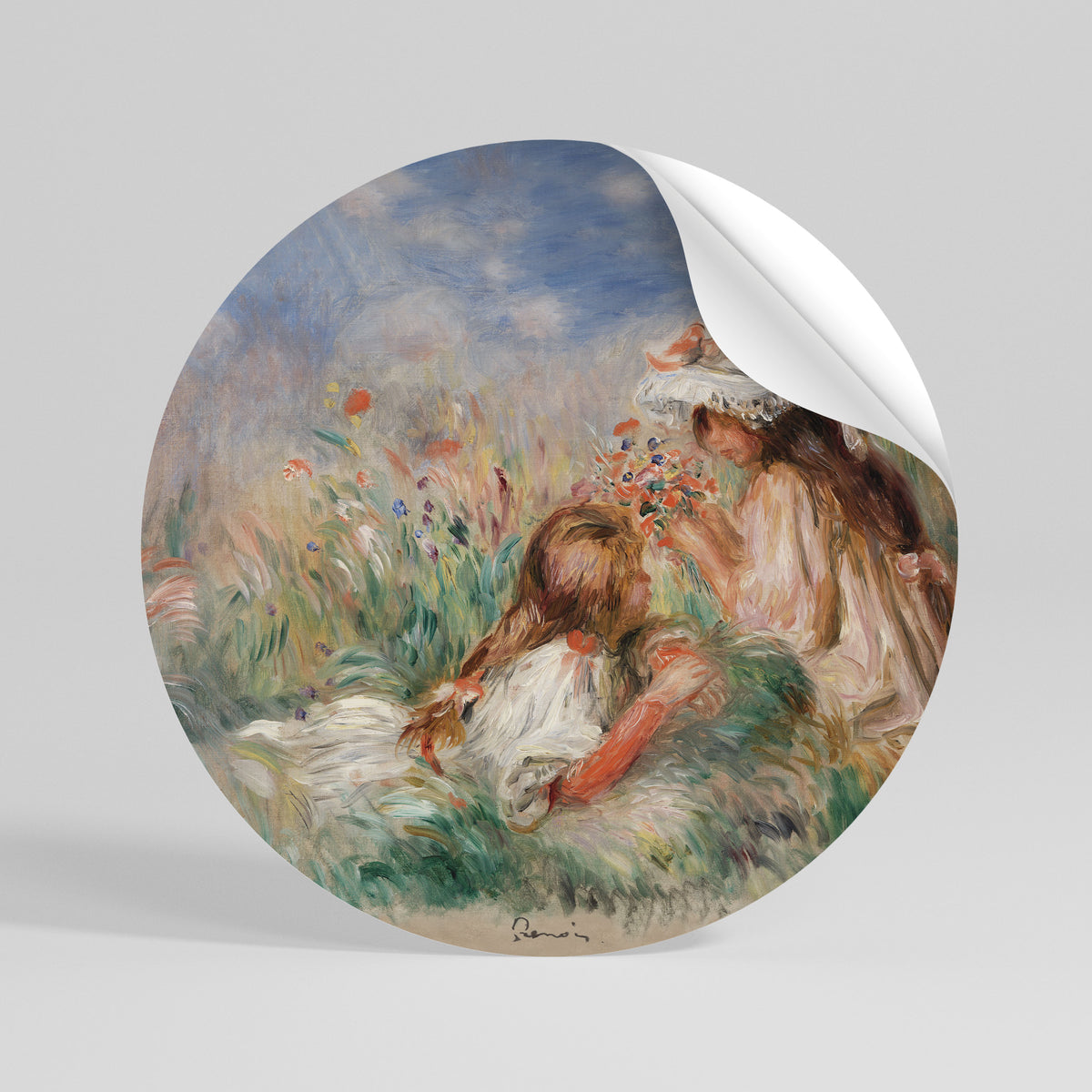 GIRLS IN THE GRASS Peel and Stick Round Sticker