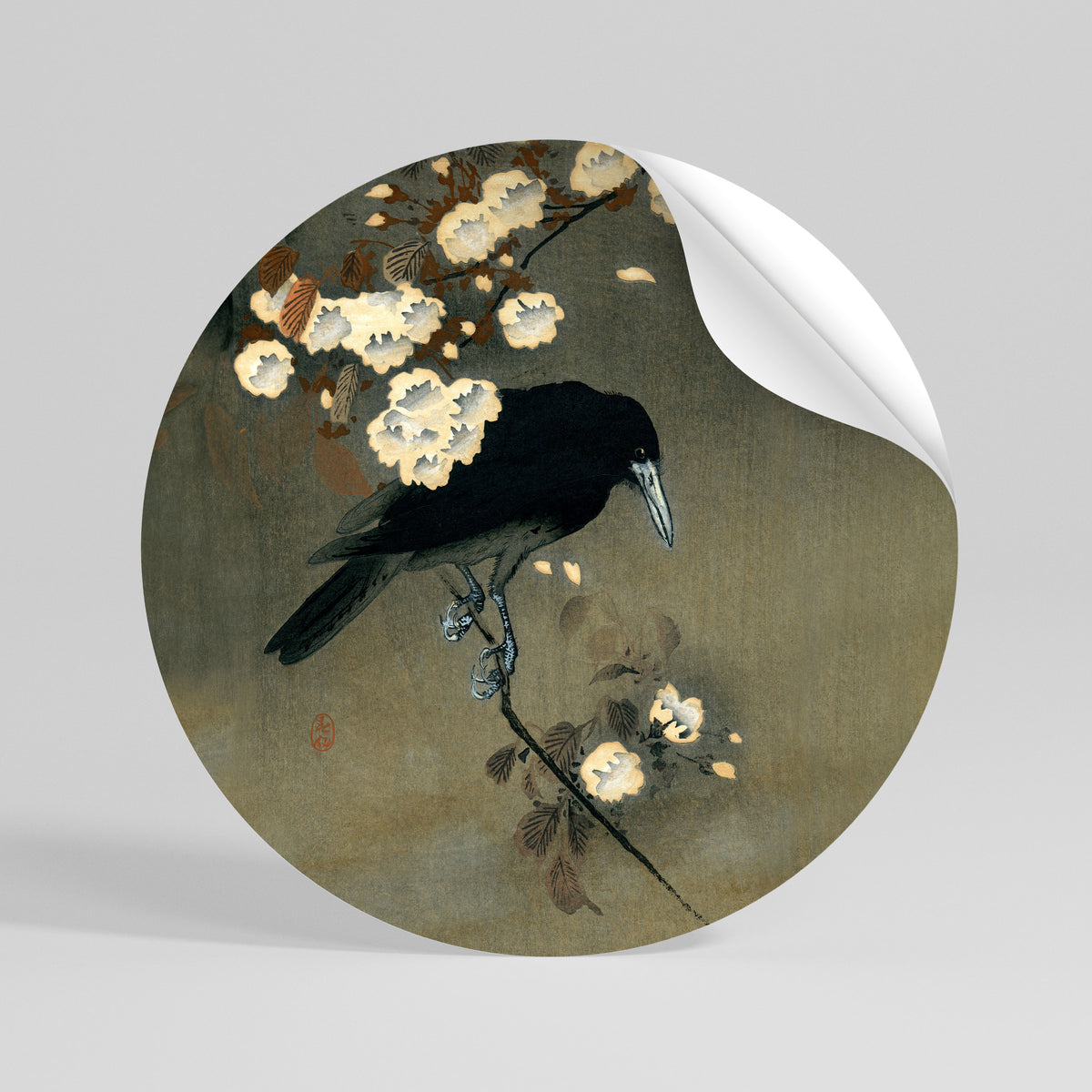 PETALS AND CROWS Runder Wandsticker zum Abziehen und Aufkleben