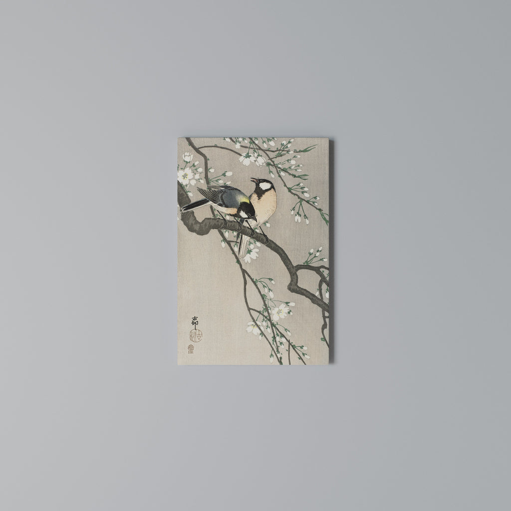 TITS ON CHERRY BRANCH Vertical Canvas Print