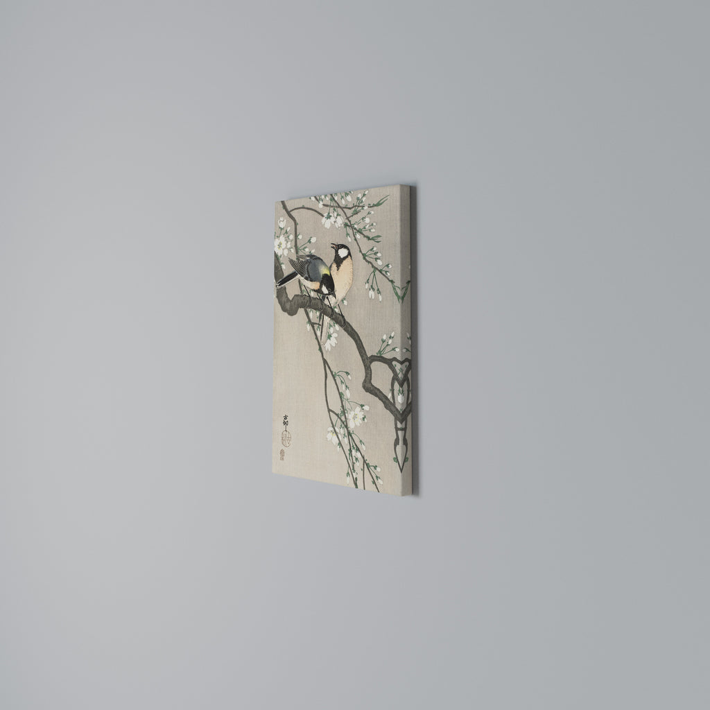 TITS ON CHERRY BRANCH Vertical Canvas Print