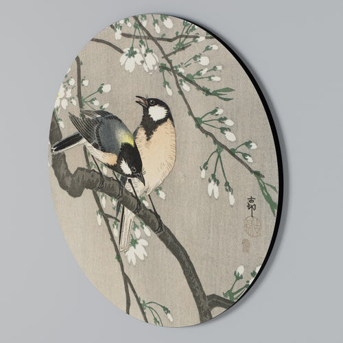 TITS ON CHERRY BRANCH Rundes Wandbild