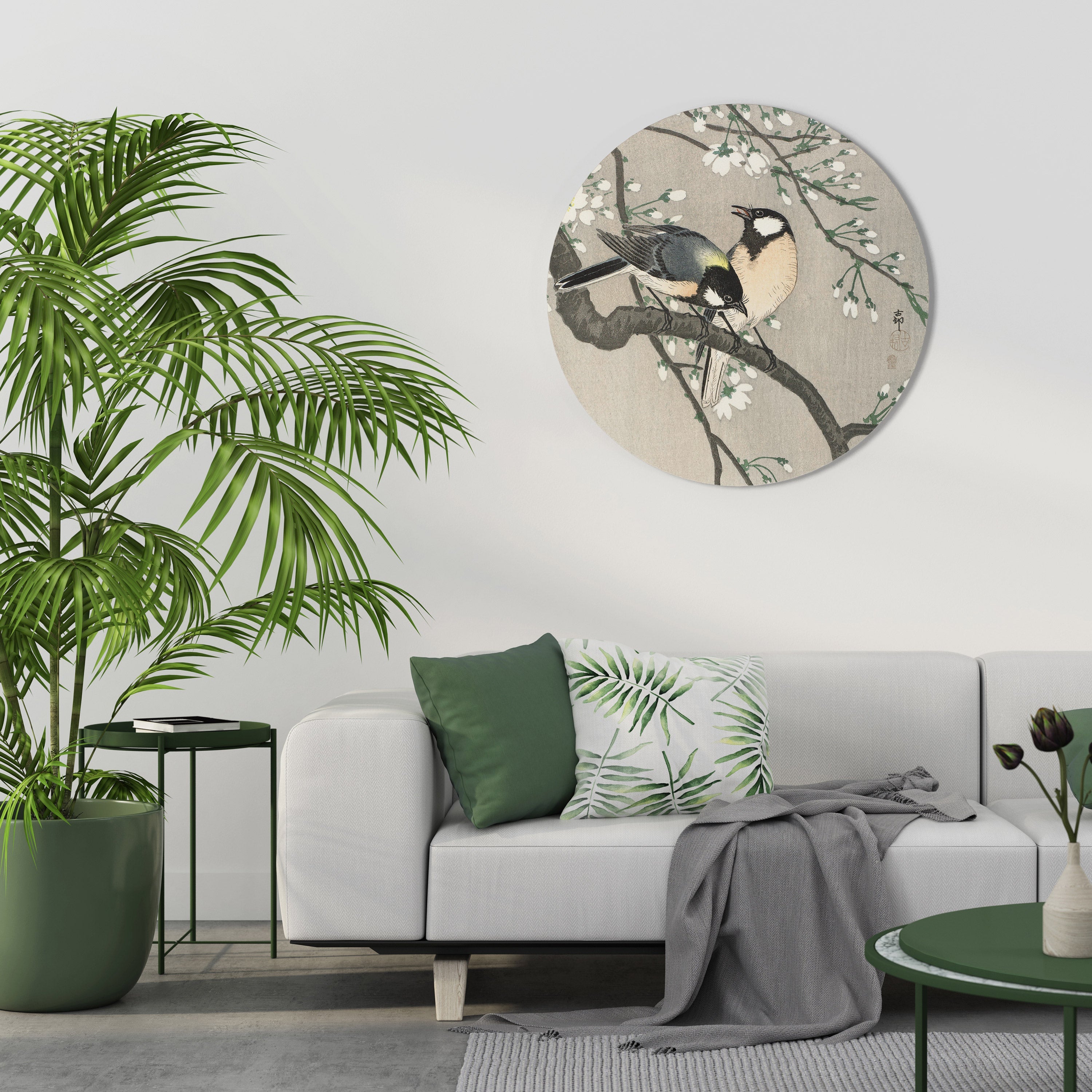 TITS ON CHERRY BRANCH Runde Wanddekoration Ø 69 cm