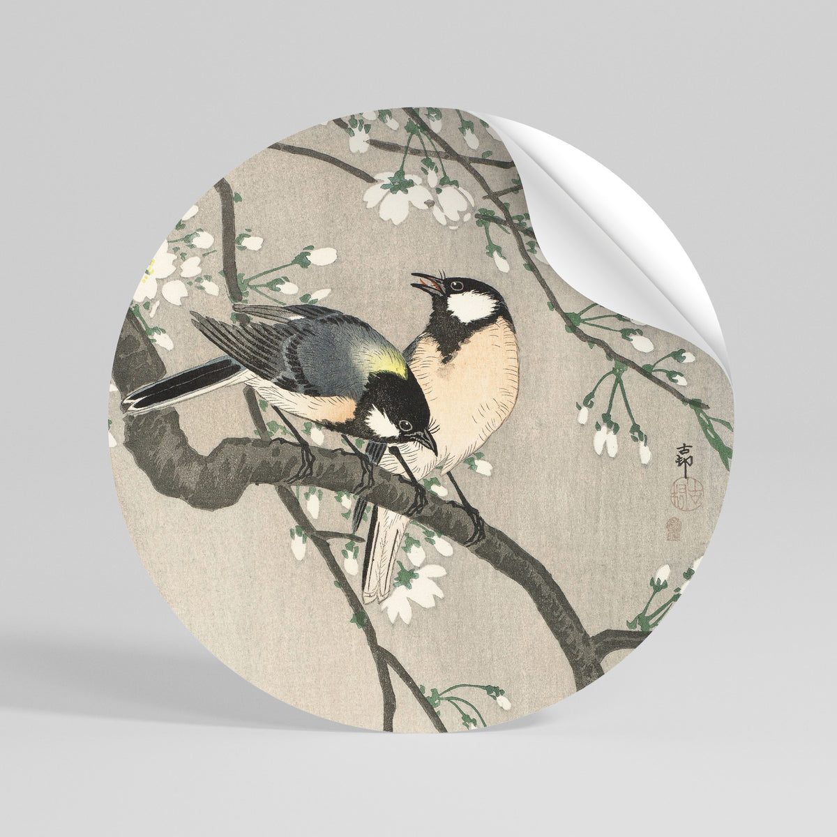 TITS ON CHERRY BRANCH Runder Wandsticker zum Abziehen und Aufkleben