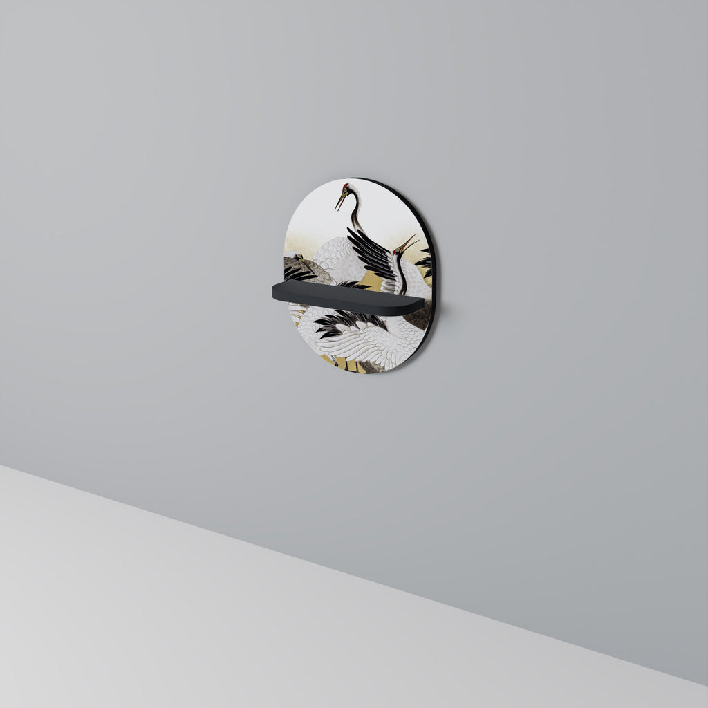 JAPANESE FLOCK OF CRANES Ovales Kunstregal in Schwarz