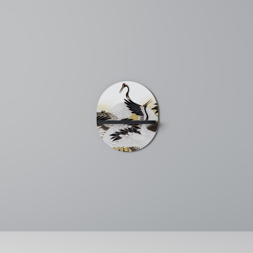 JAPANESE FLOCK OF CRANES Ovales Kunstregal in Schwarz