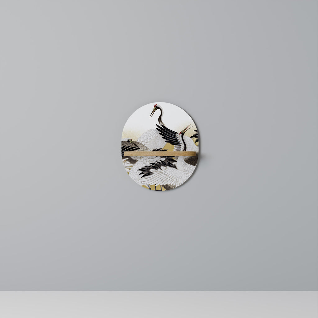 Ovales Kunstregal „Japanese Flock of Cranes“ in Eichenoptik