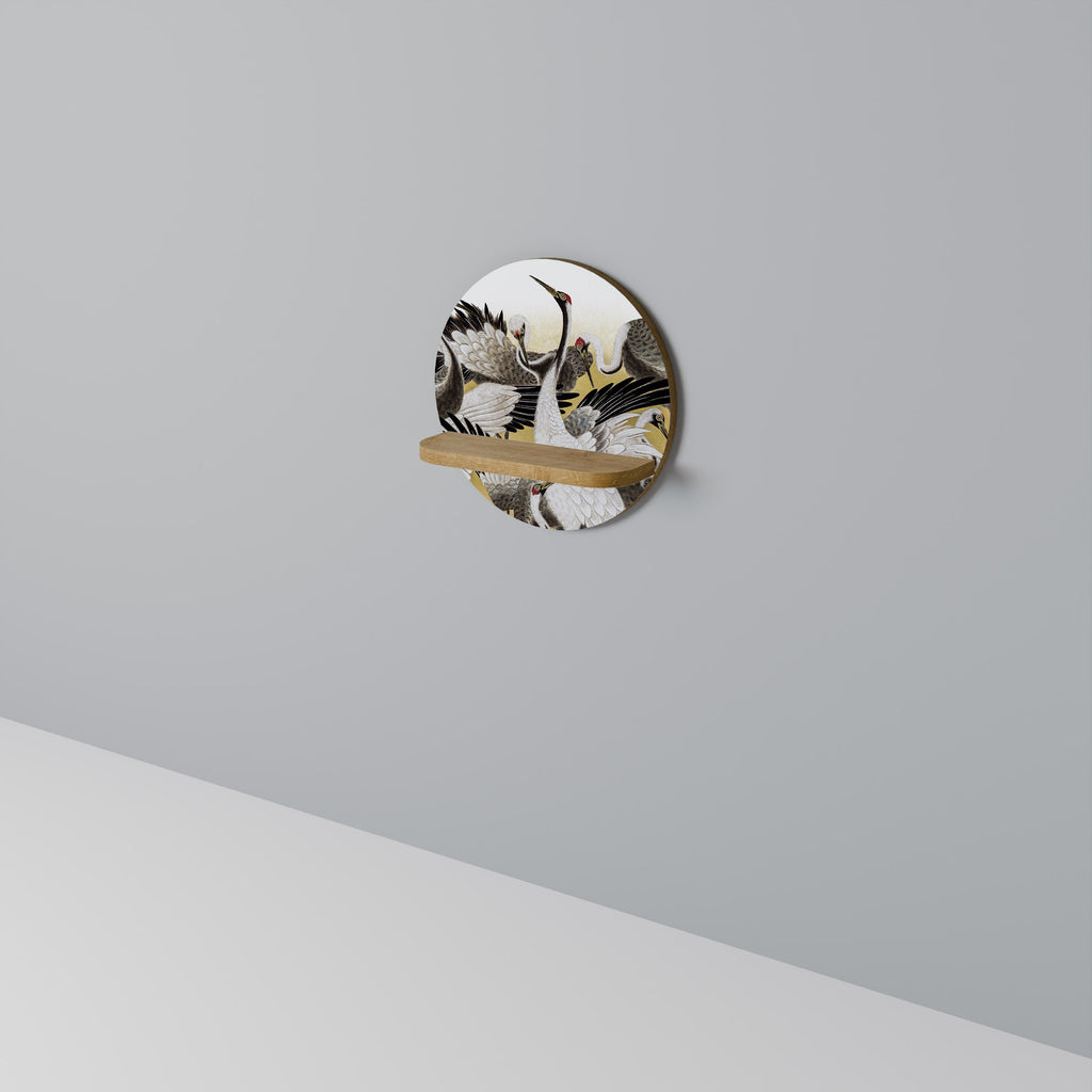 JAPANESE FLOCK OF CRANES Rundes Kunstregal in Eiche-Optik