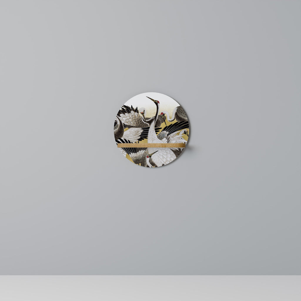 JAPANESE FLOCK OF CRANES Rundes Kunstregal in Eiche-Optik