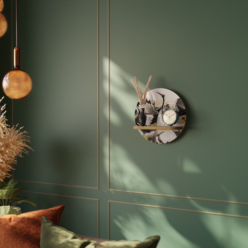 JAPANESE FLOCK OF CRANES Rundes Kunstregal in Eiche-Optik