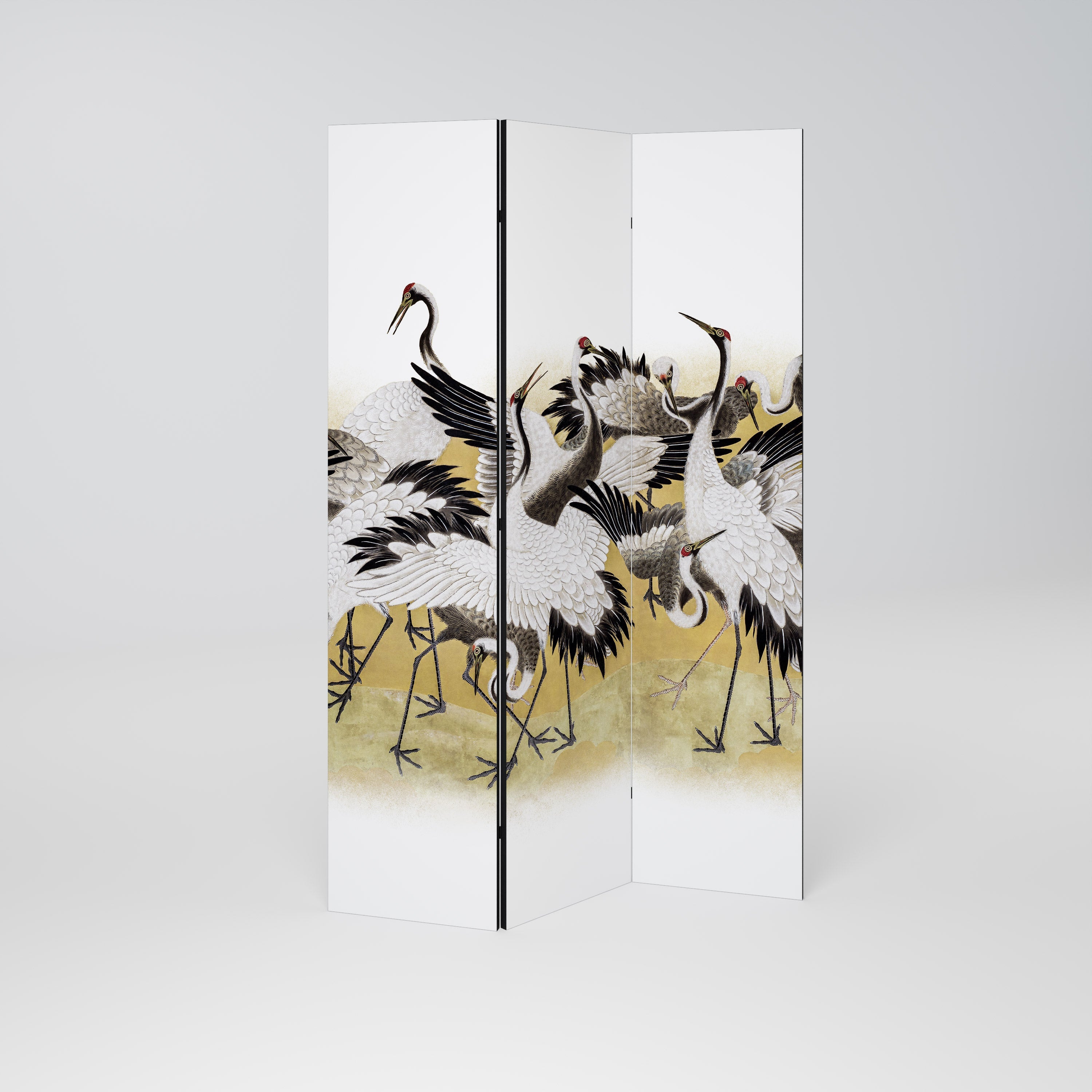 Dekorativer 3-teiliger Raumteiler „Japanese Flock of Cranes“