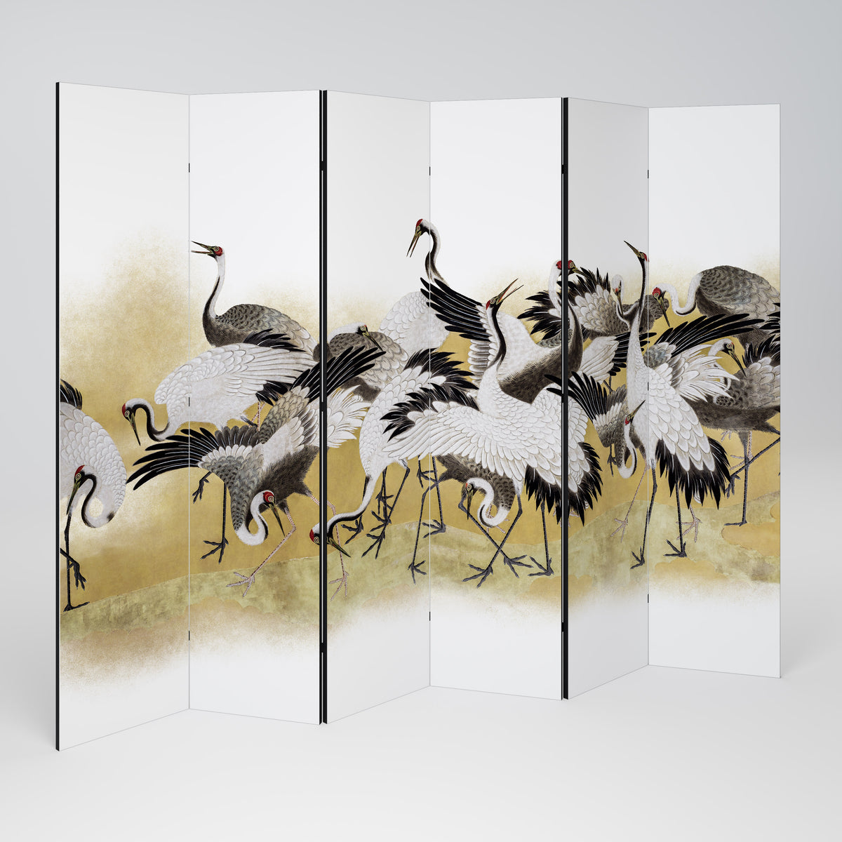 JAPANESE FLOCK OF CRANES 6-Panel Room Divider