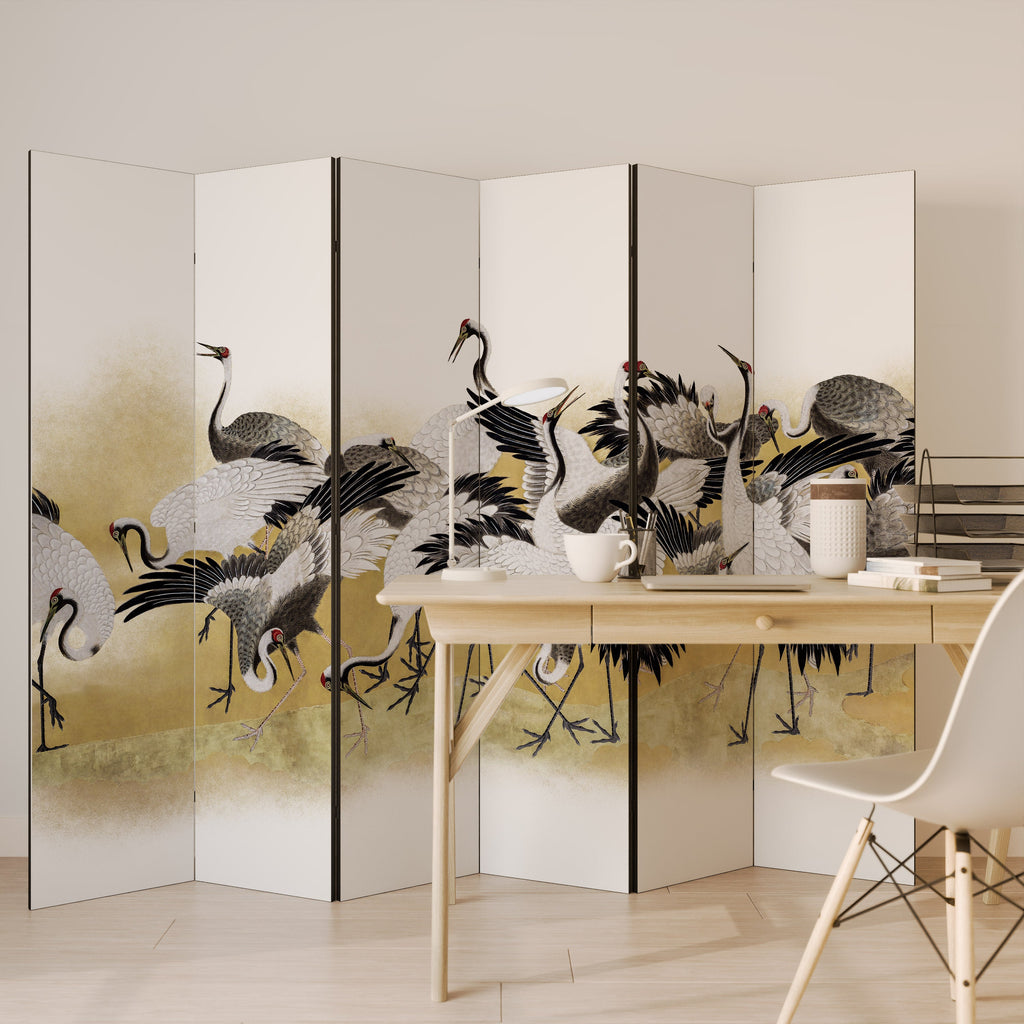 JAPANESE FLOCK OF CRANES Decorative 6-Panel Room Divider
