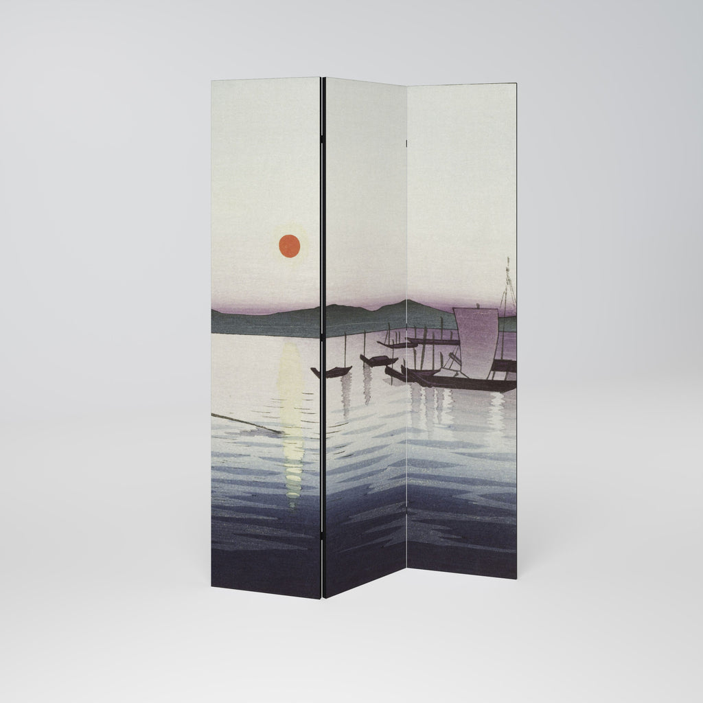 Dekorativer 3-teiliger Raumteiler „Boote und untergehende Sonne“