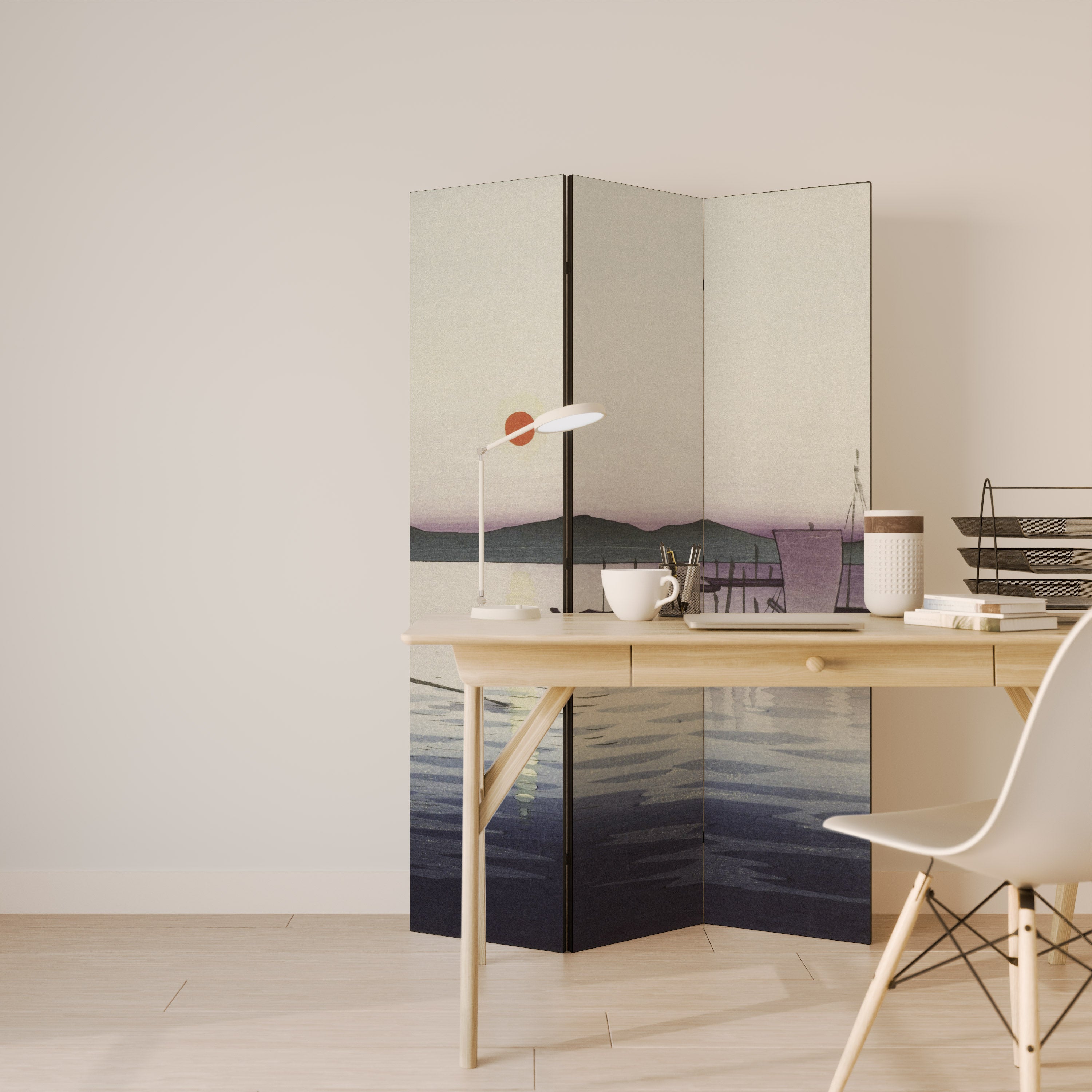 BOATS AND SETTING SUN 3-teiliger Paravent