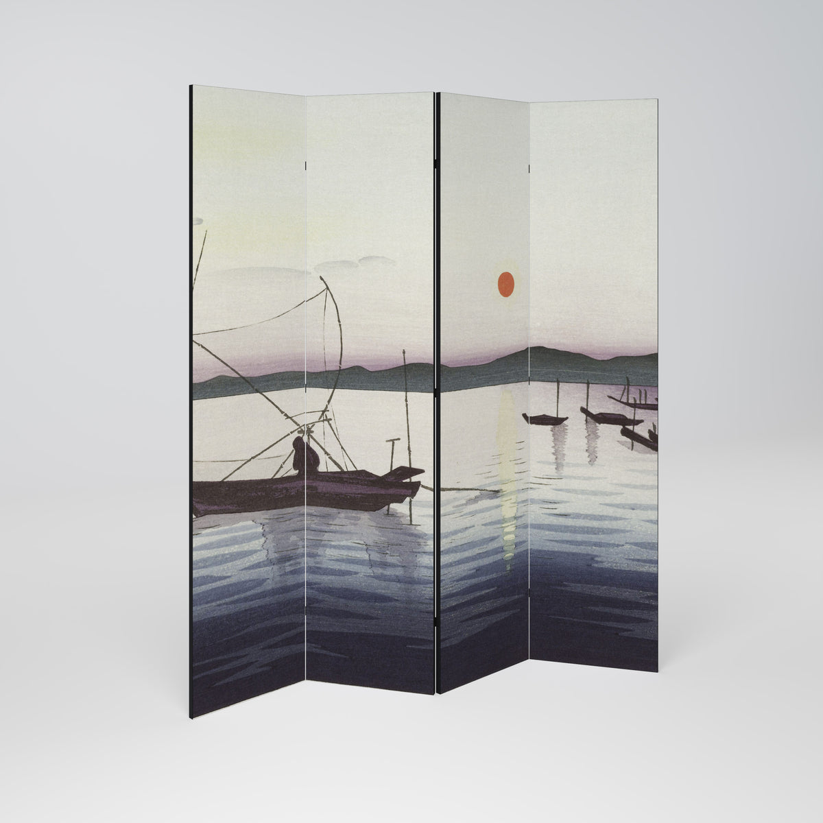 BOATS AND SETTING SUN 4-teiliger Paravent