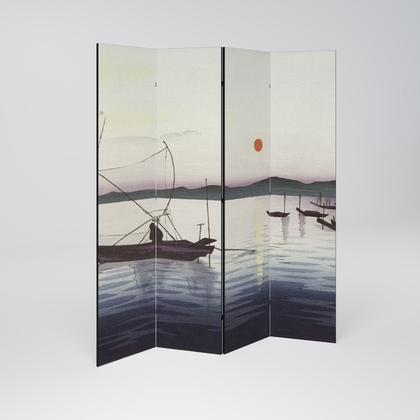 BOATS AND SETTING SUN 4-teiliger Paravent
