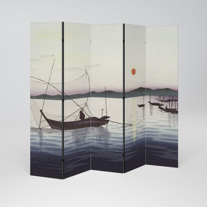 BOATS AND SETTING SUN 5-teiliger Paravent