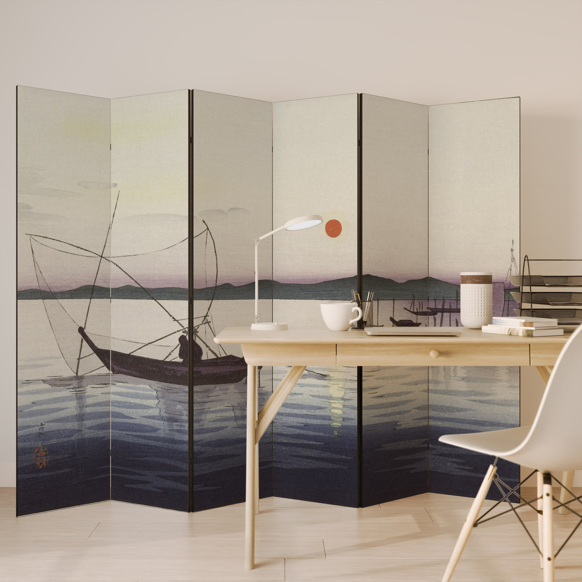 BOATS AND SETTING SUN 6-teiliger Paravent