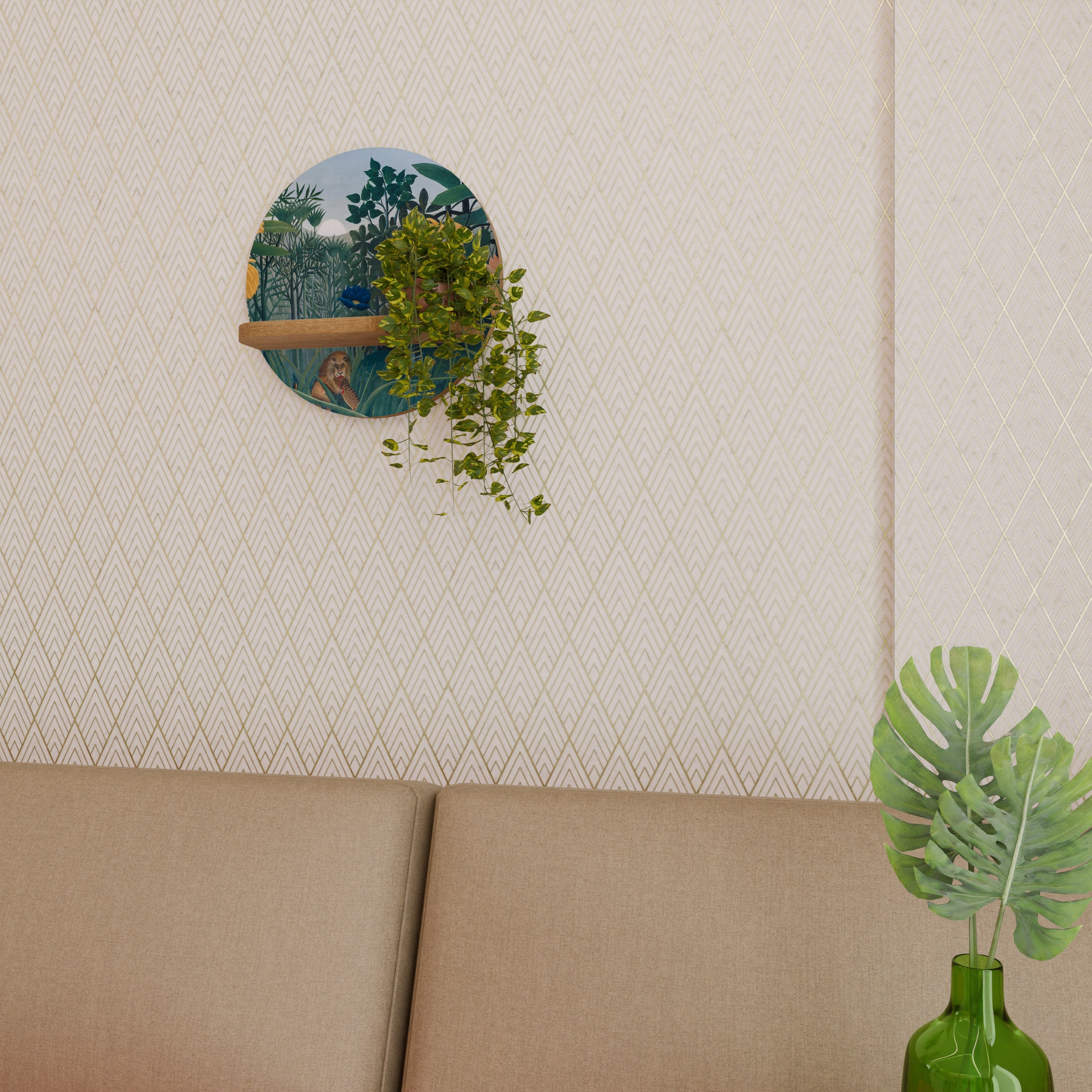 THE REPAST OF THE LION Rundes Kunstregal in Eiche-Optik