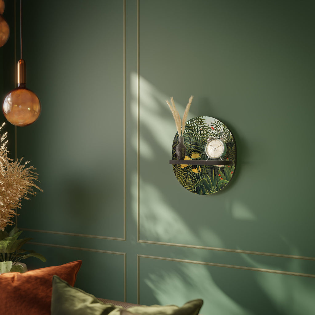 VIRGIN FOREST WITH SUNSET Oval Art Shelf In Black Finish