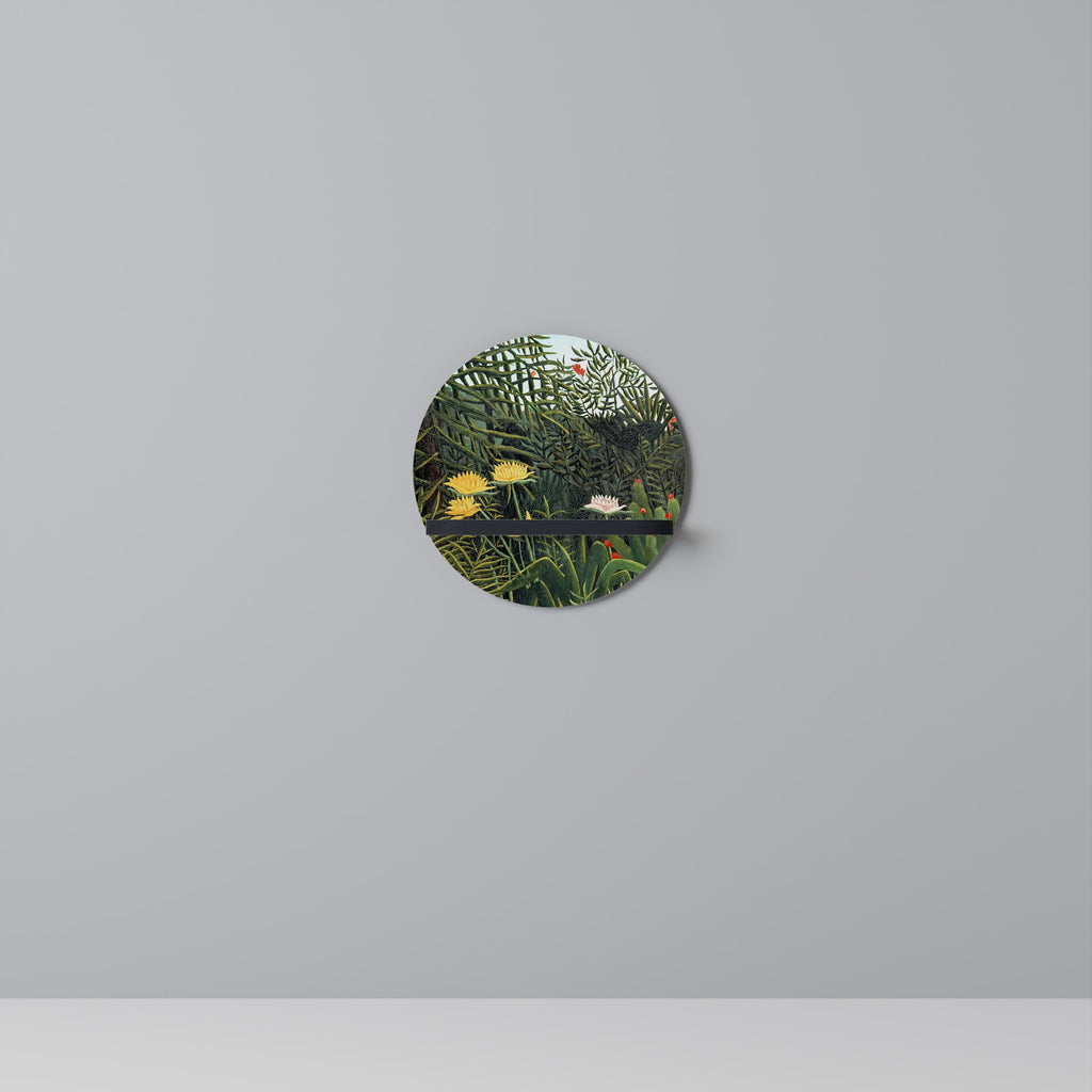 VIRGIN FOREST WITH SUNSET Round Art Shelf In Black Finish