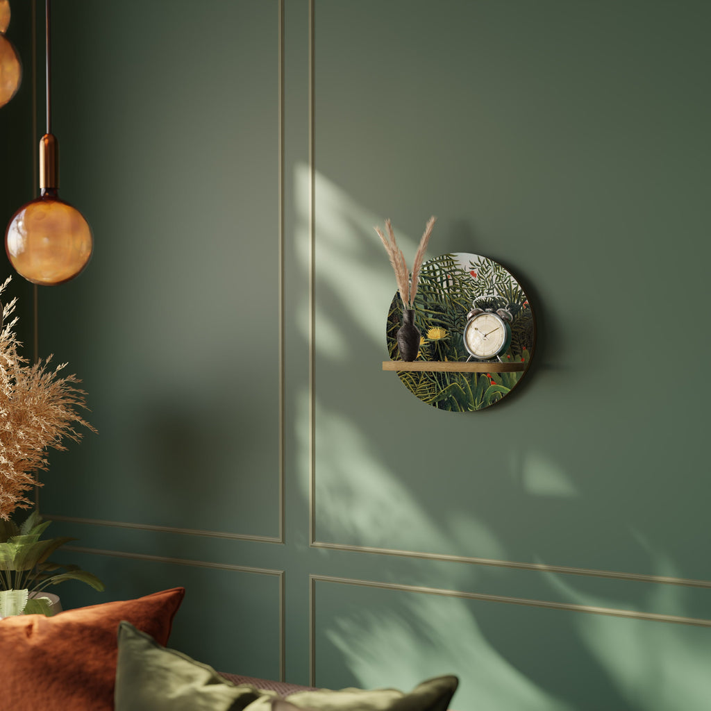 VIRGIN FOREST WITH SUNSET Rundes Kunstregal in Eiche-Optik