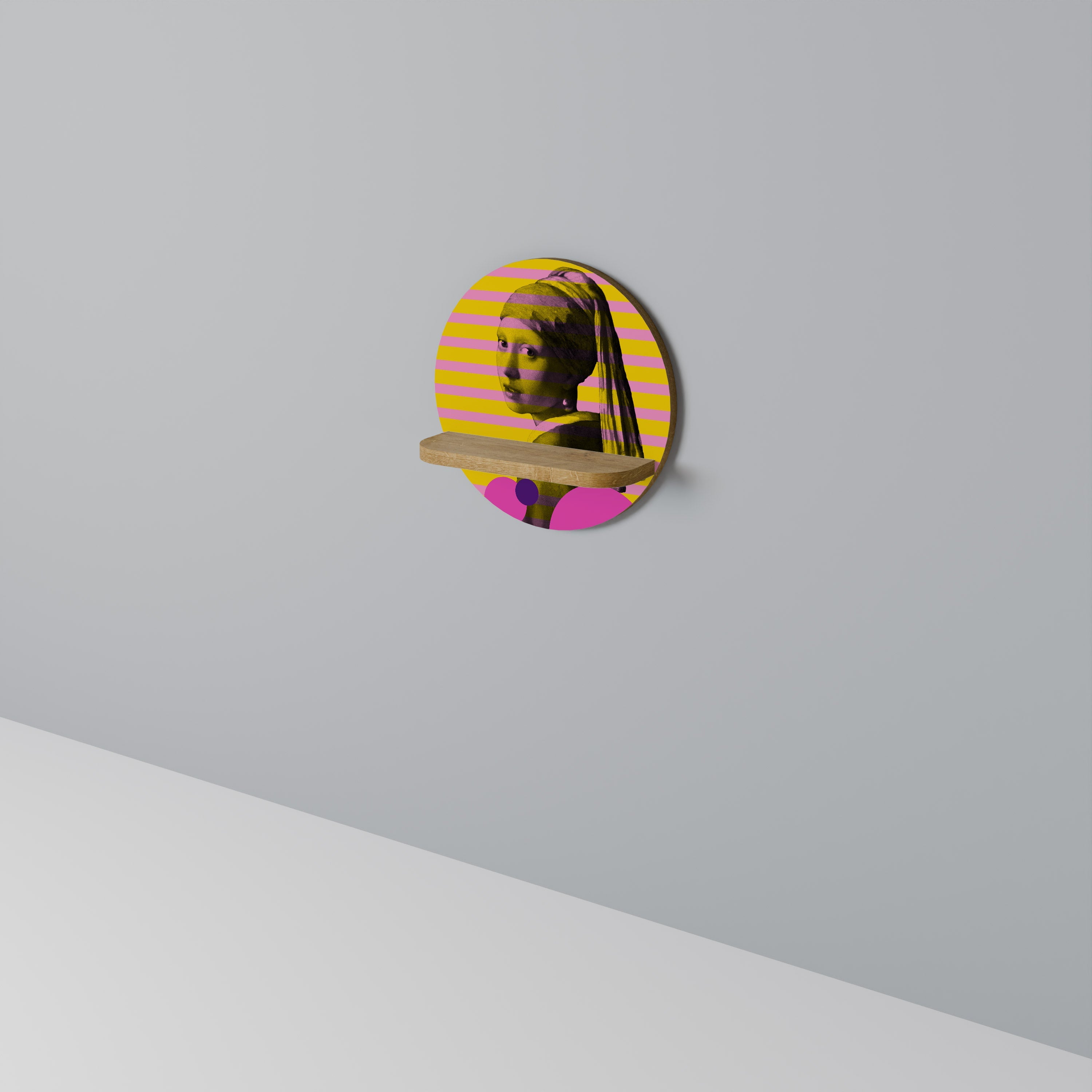 HER WITH A PEARL Rundes Kunstregal in Eiche-Optik