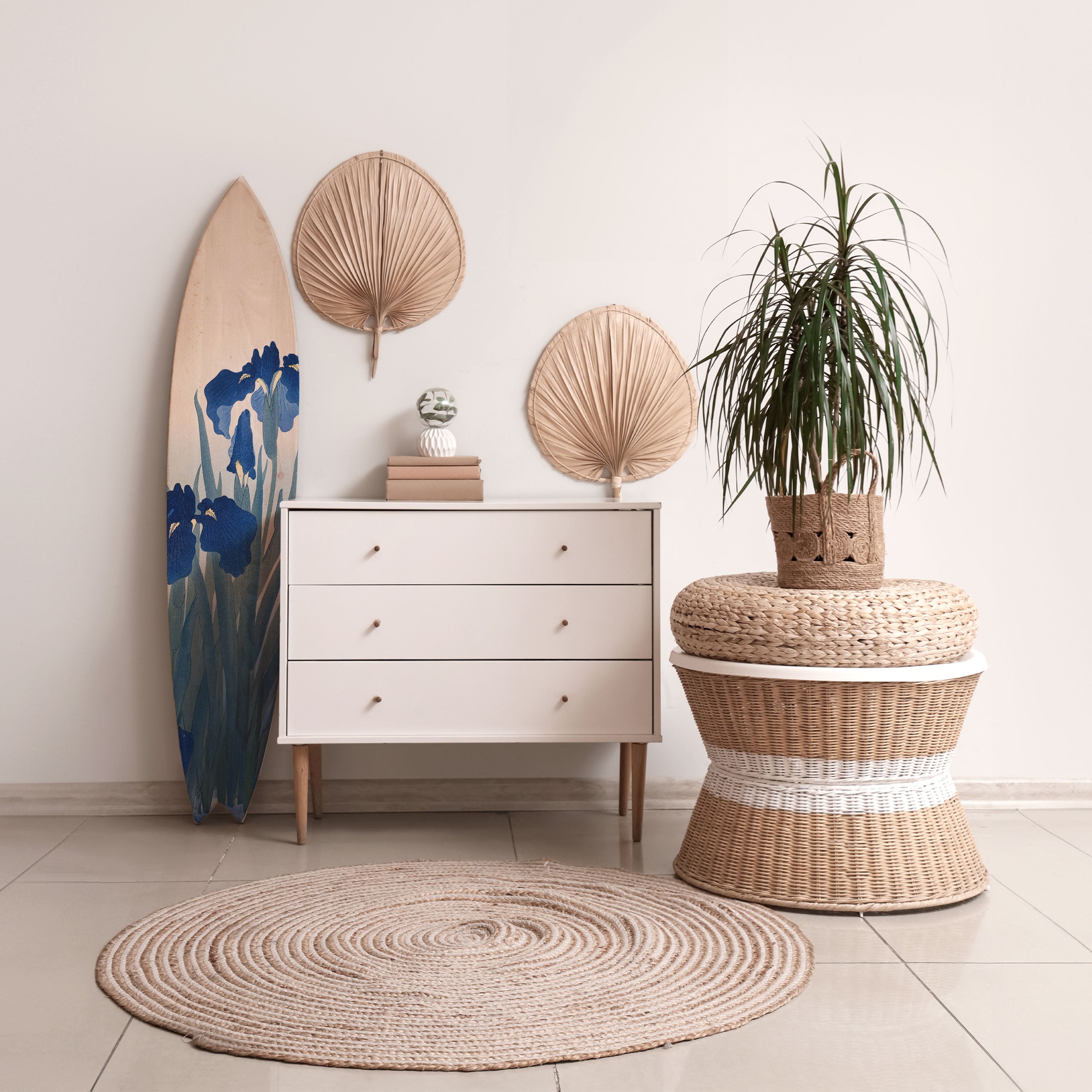 BLUE FLORAL RIDE Deko-Surfboard