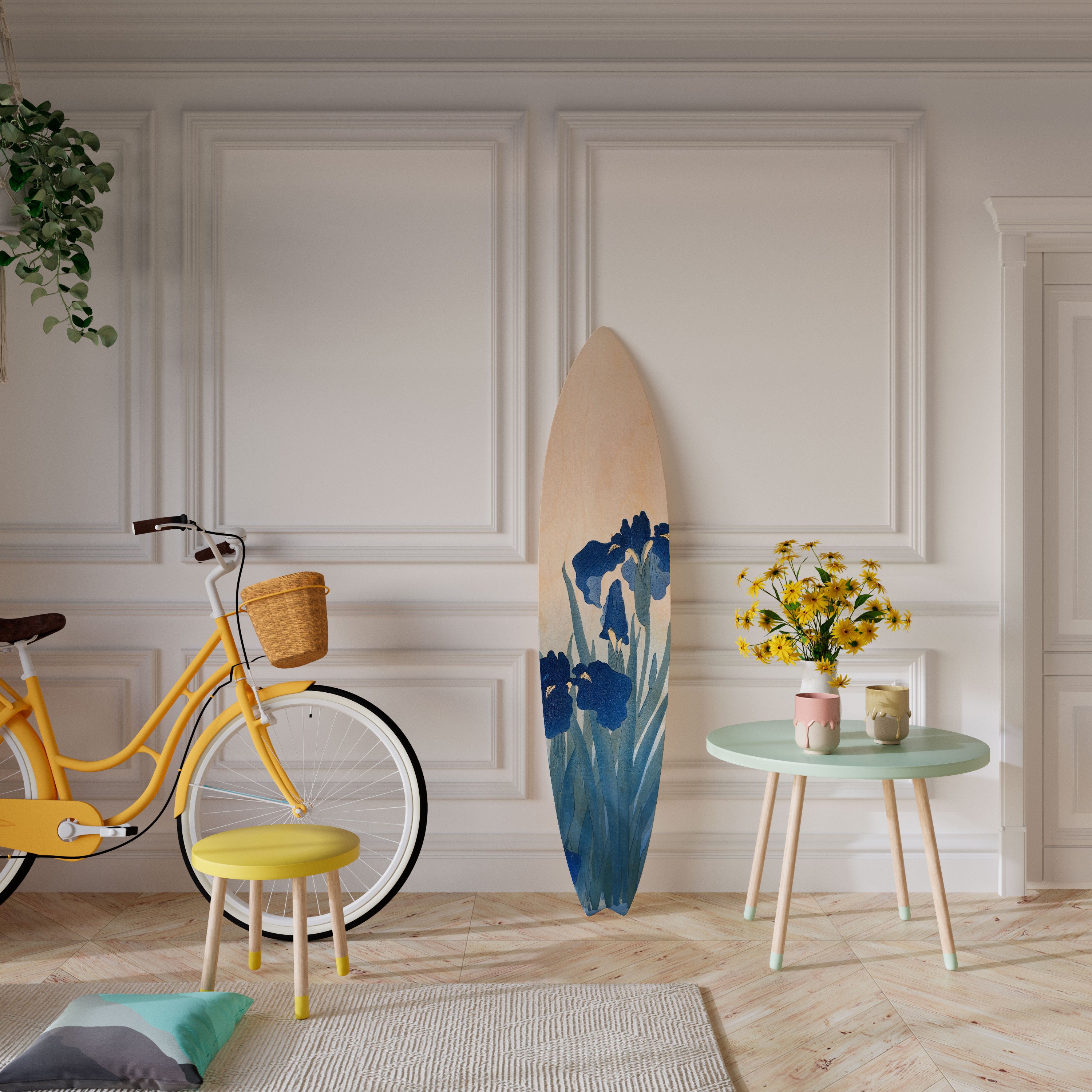 BLUE FLORAL RIDE Deko-Surfboard