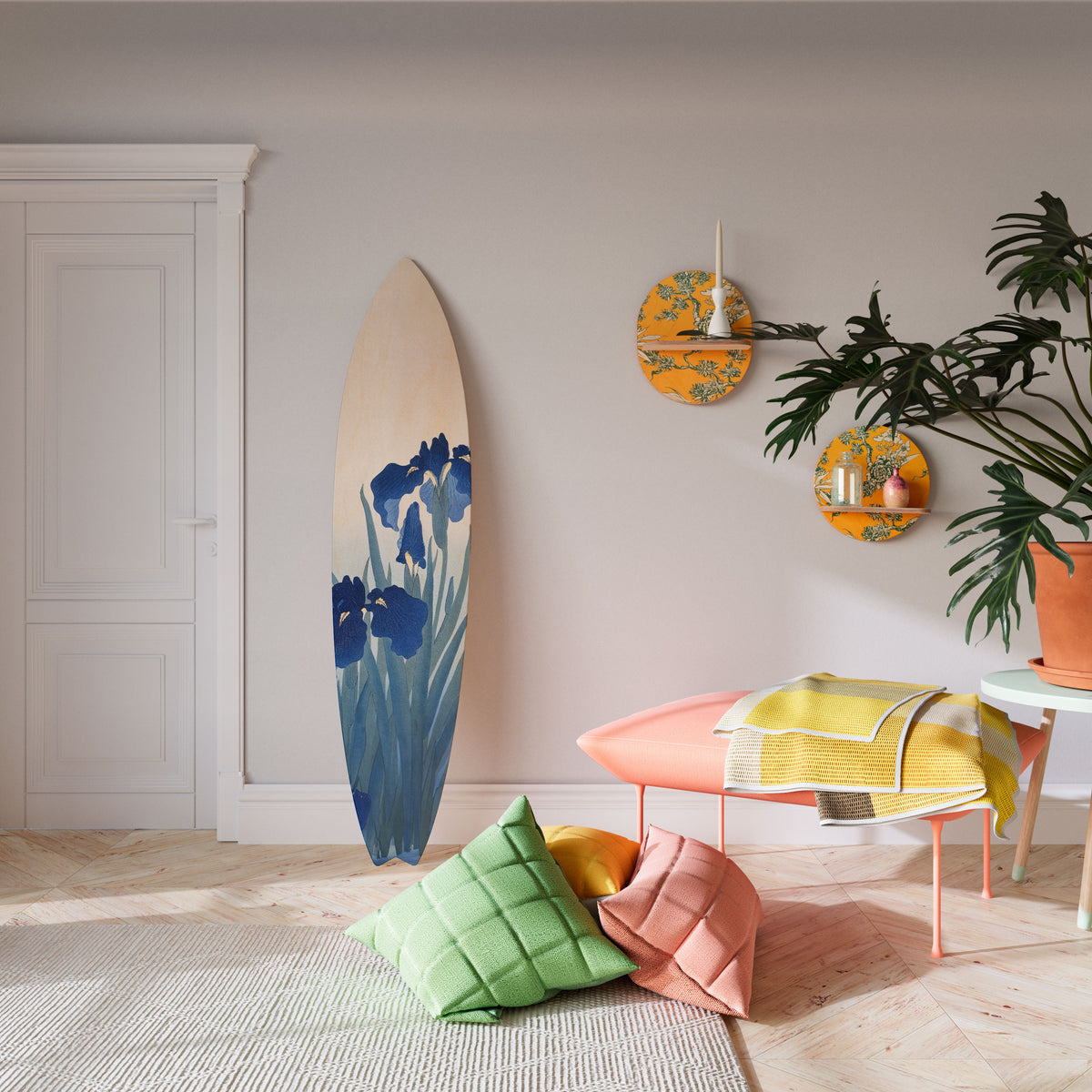 BLUE FLORAL RIDE Deko-Surfboard