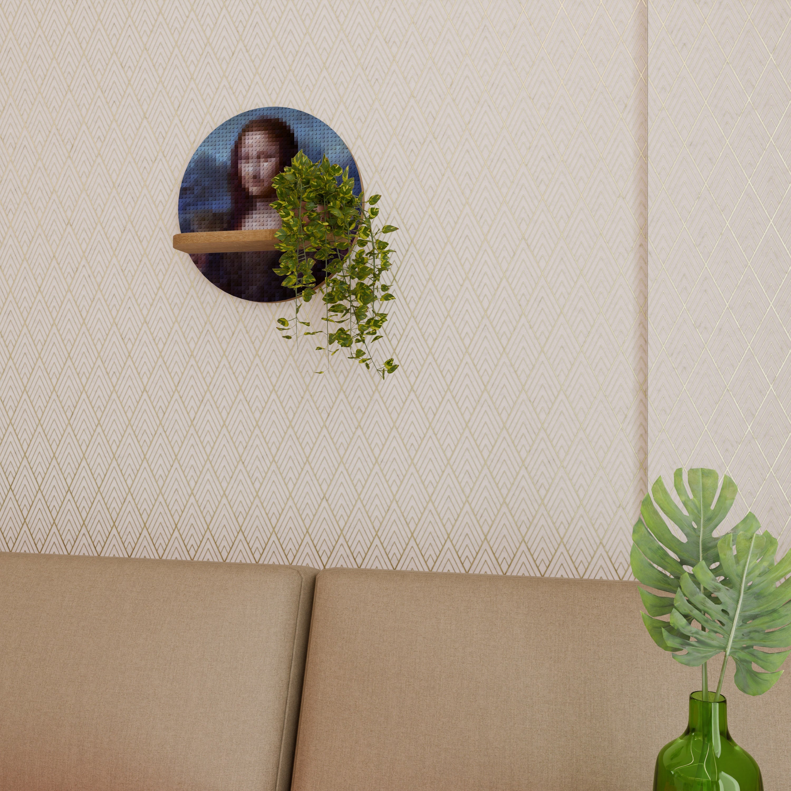 CONSTRUCTIVE ART Rundes Kunstregal in Eiche-Optik